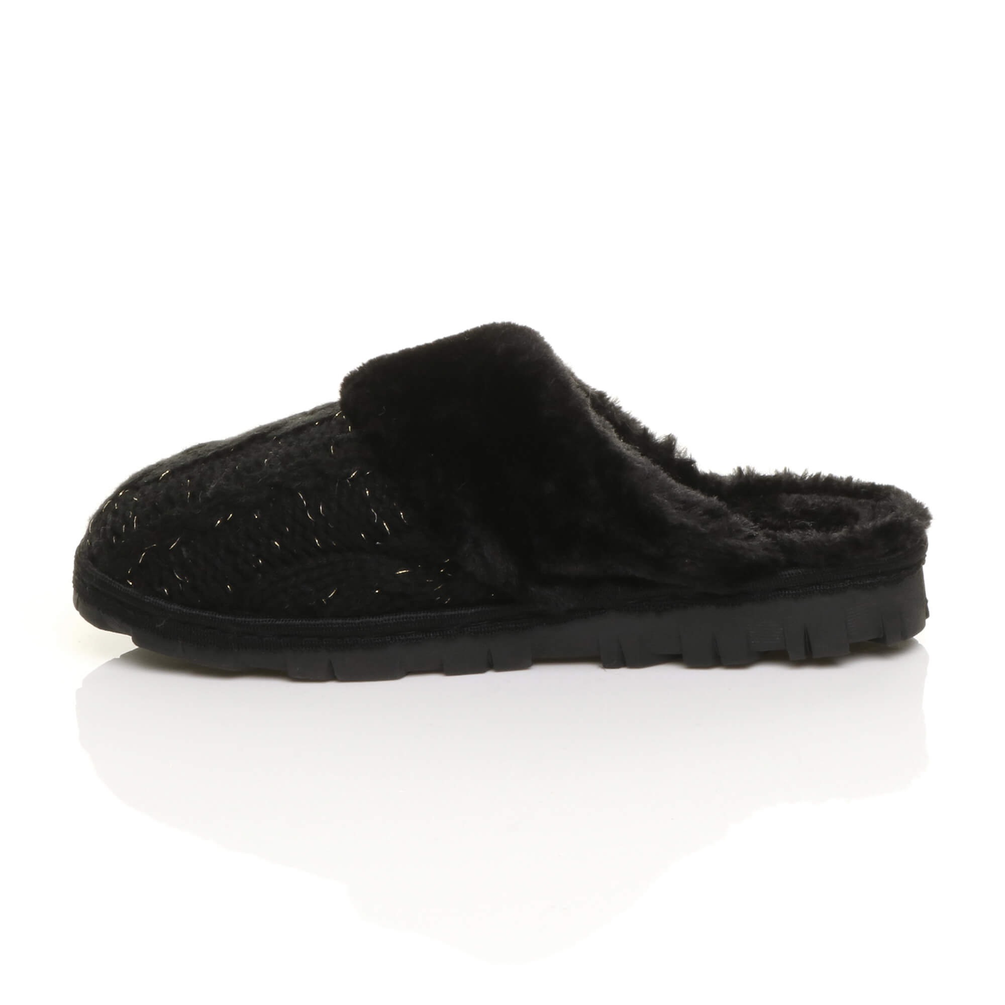 Black AJVANI Black Glitter Knitted Mules Slippers, Image 2 of 5