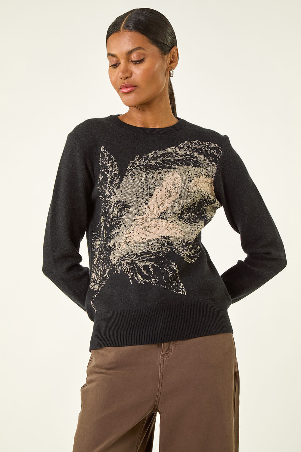 Black Jacquard Sparkly Knit Jumper, Image 5 of 5