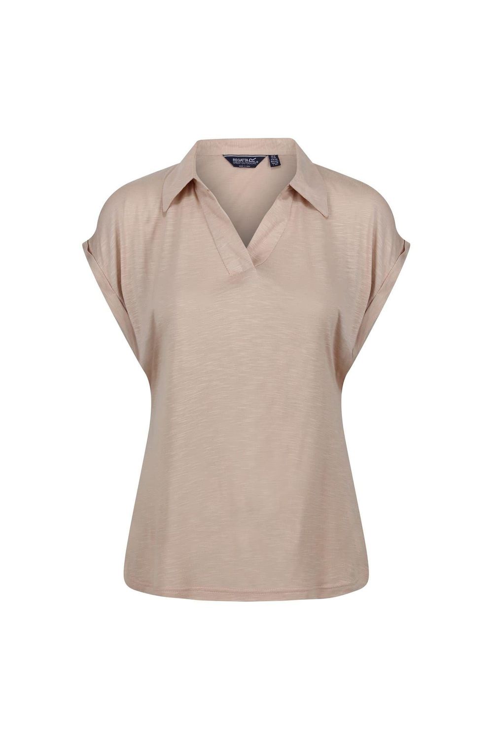 Natural Plain V Neck Short Sleeved Polo Shirt, Image 1 of 4