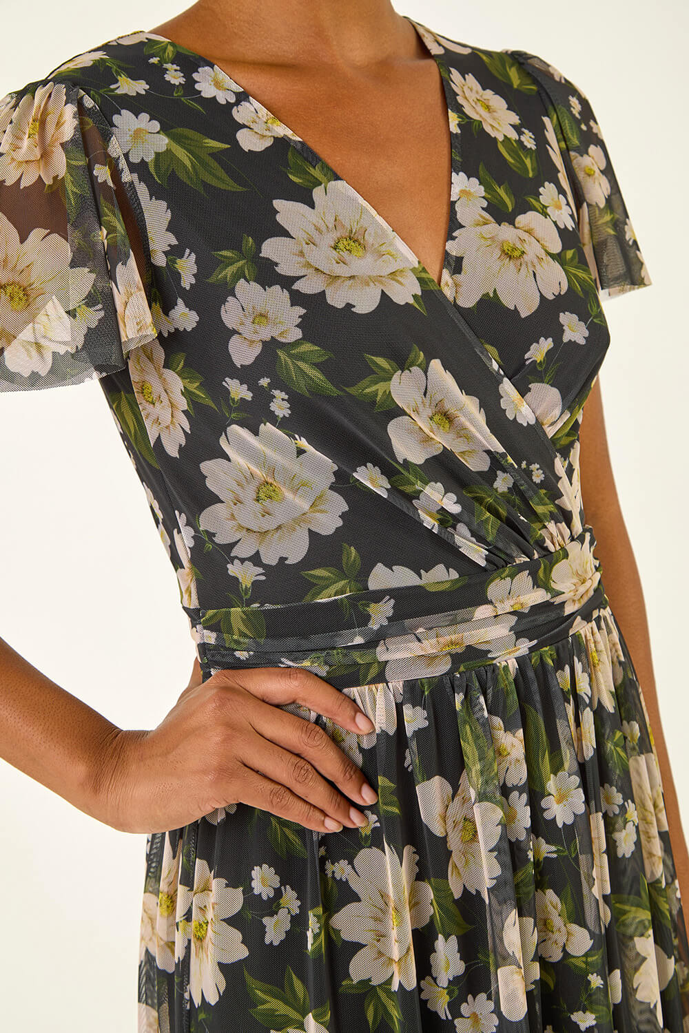 Mesh Midi Dress Black Floral