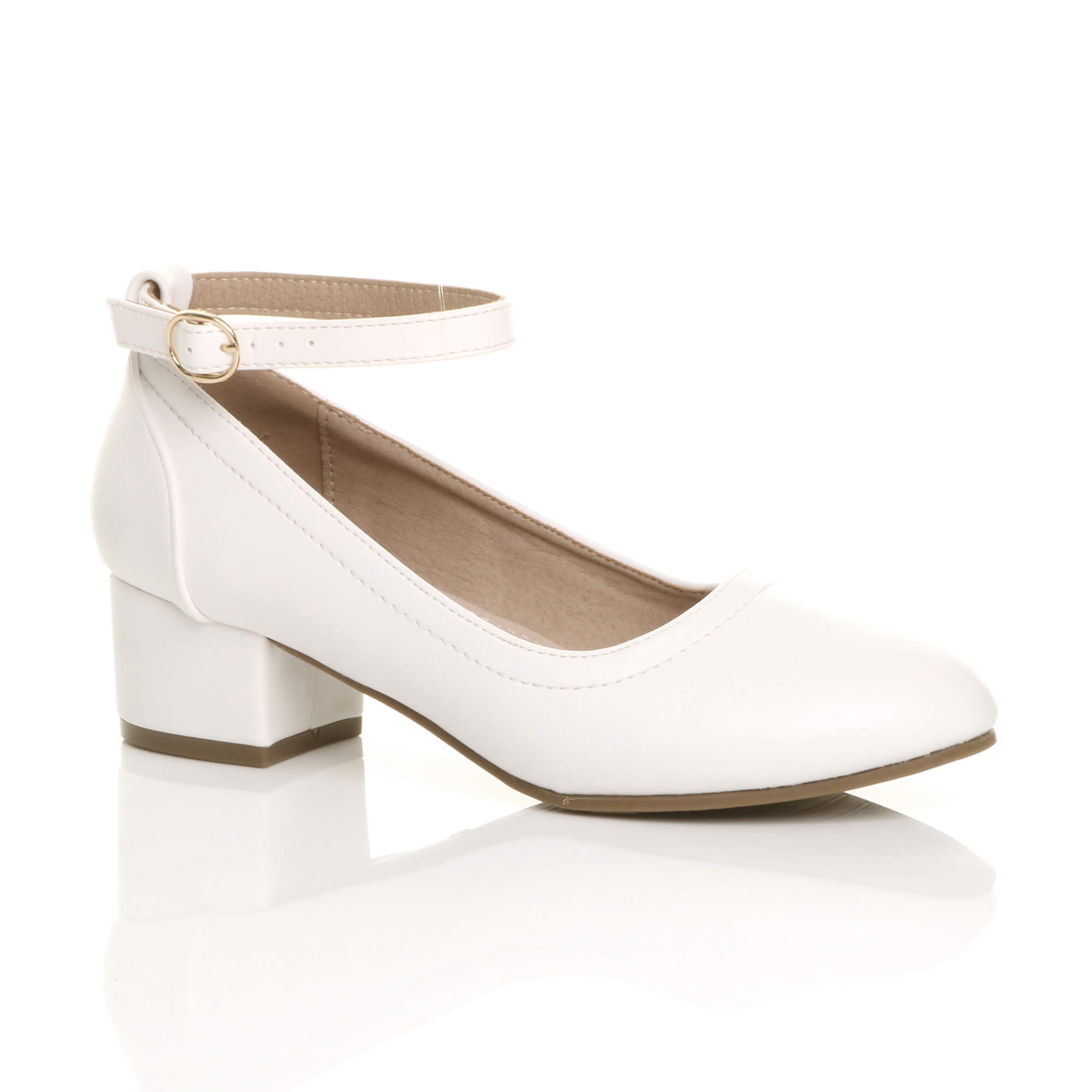 Black Low Block Heel Ankle Strap Court Shoes