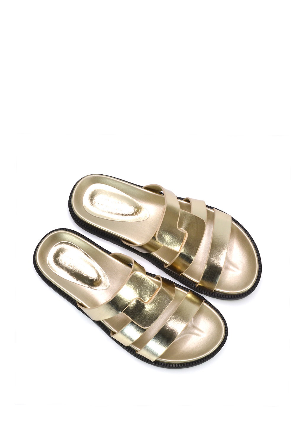 Gold XY LONDON Gold 'Aurelia' Flat Slider Sandals With Comfortable Footbed, Image 6 of 6