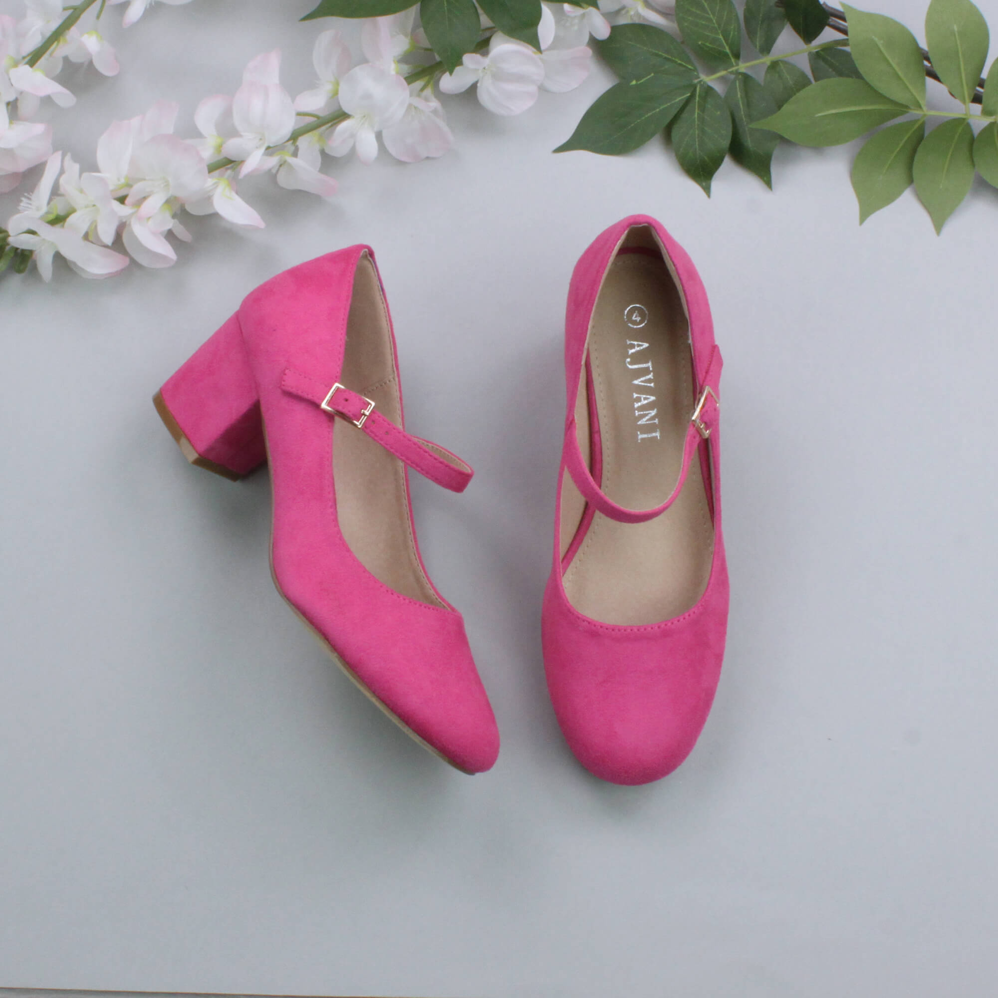 Fuchsia AJVANI Fuchsia Mid Block Heel Mary Jane Court Shoes, Image 4 of 6