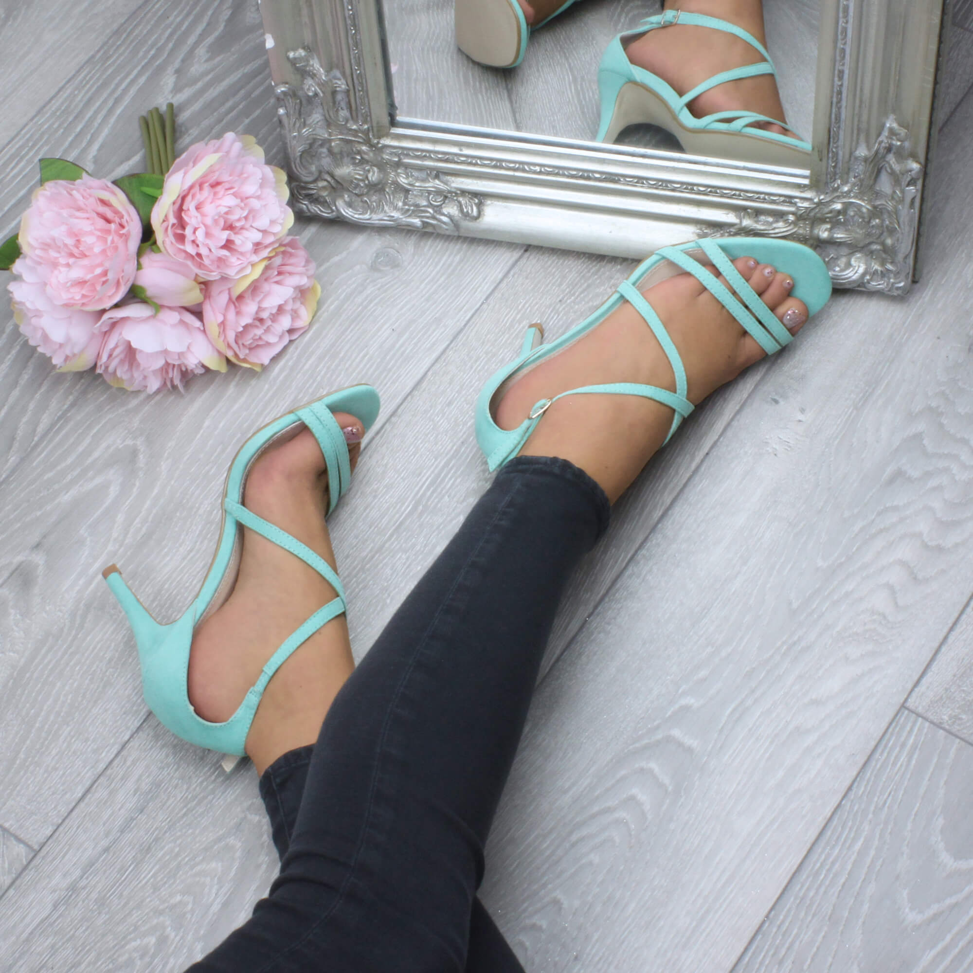 Mint AJVANI Mint High Heel Crossed Straps Buckle Strappy Sandals, Image 5 of 6
