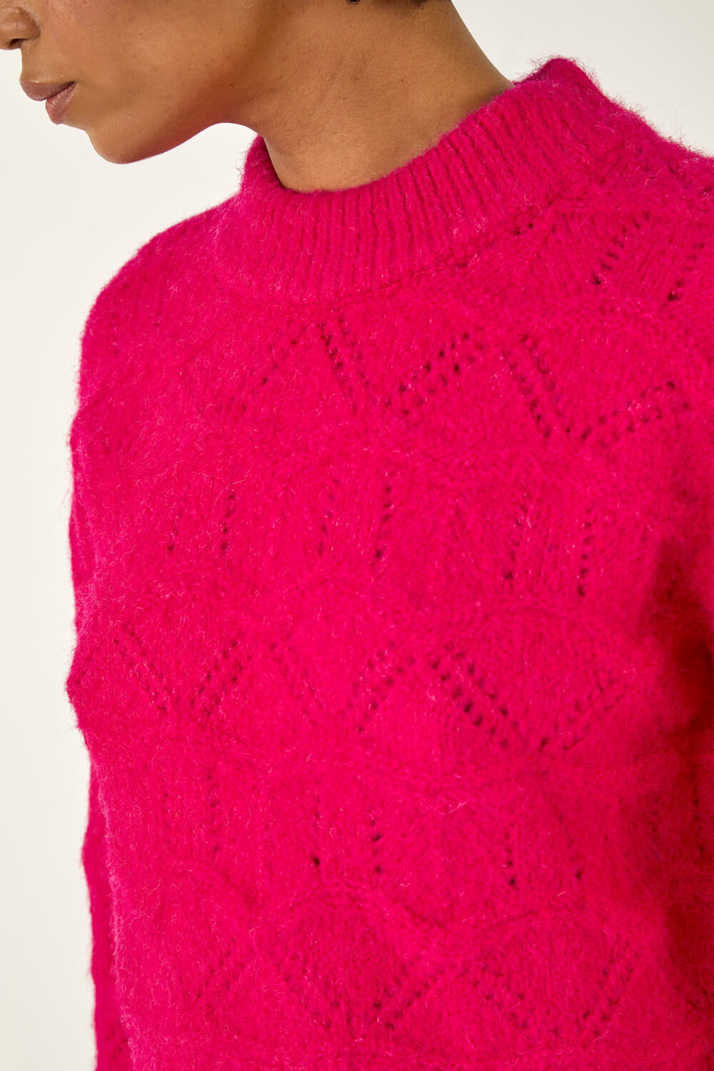 Fuchsia Pointelle Stitch Knit Jumper, Image 6 of 5