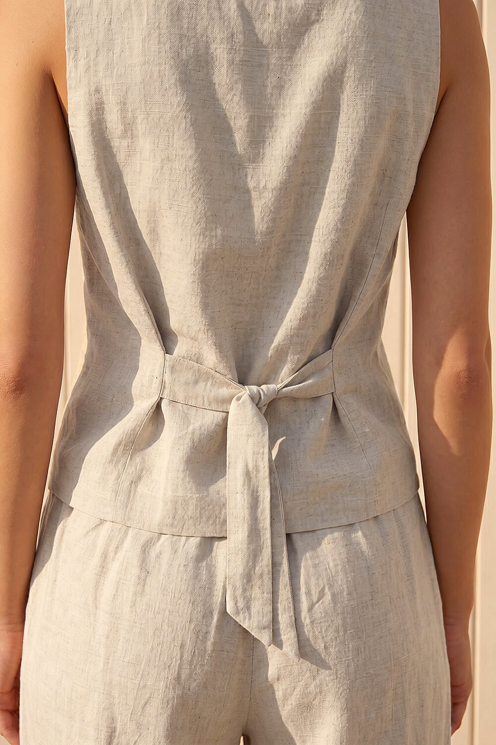 Natural Linen Blend Button Through Waistcoat, Image 5 of 4