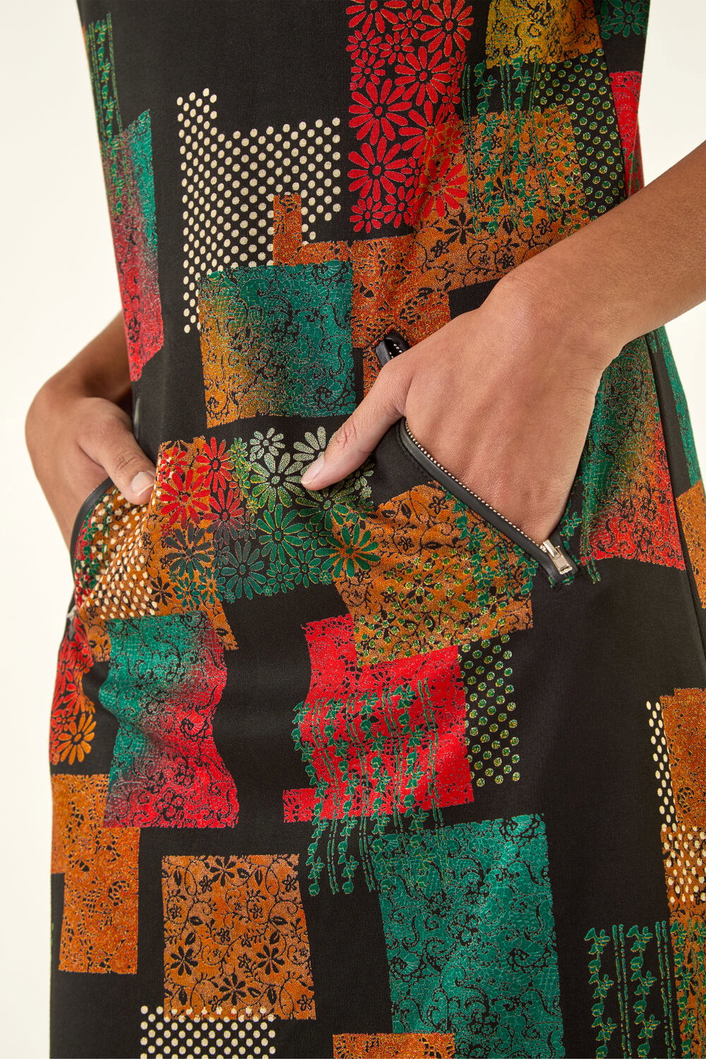 Copper Geo Print Shift Stretch Dress, Image 6 of 5