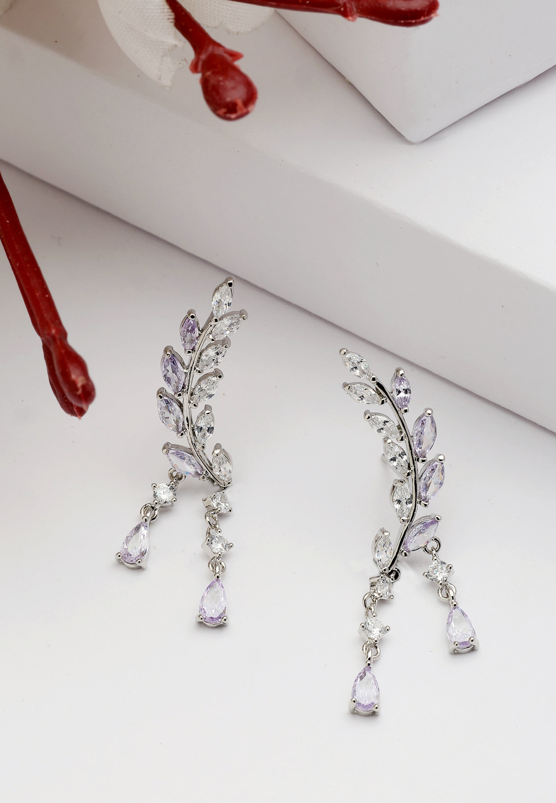 Lilac Diva Tilted Leaf Earrings, Image 2 of 5