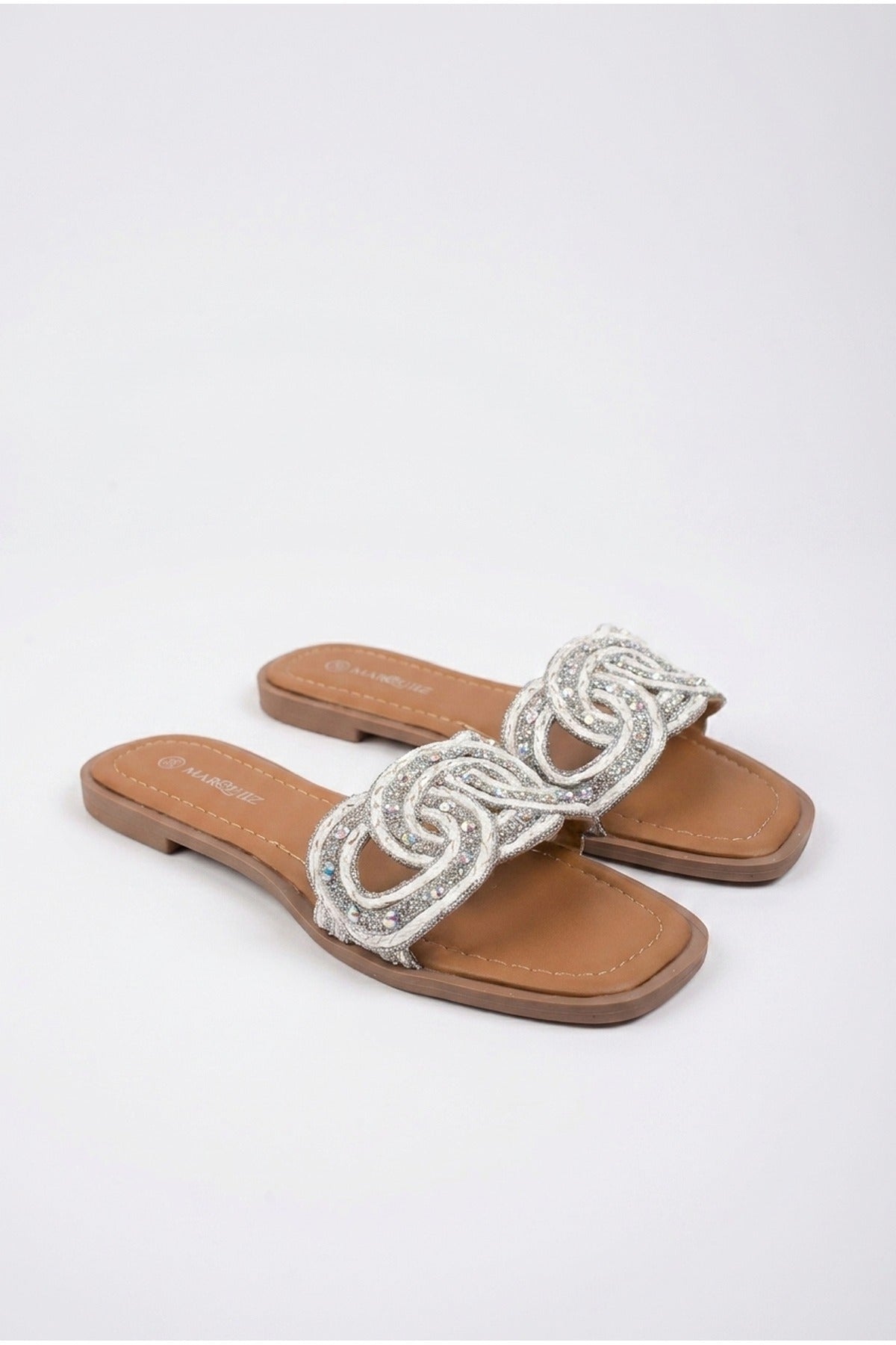 Maud Embellished Woven Knot Flat Sliders, Image 2 of 5
