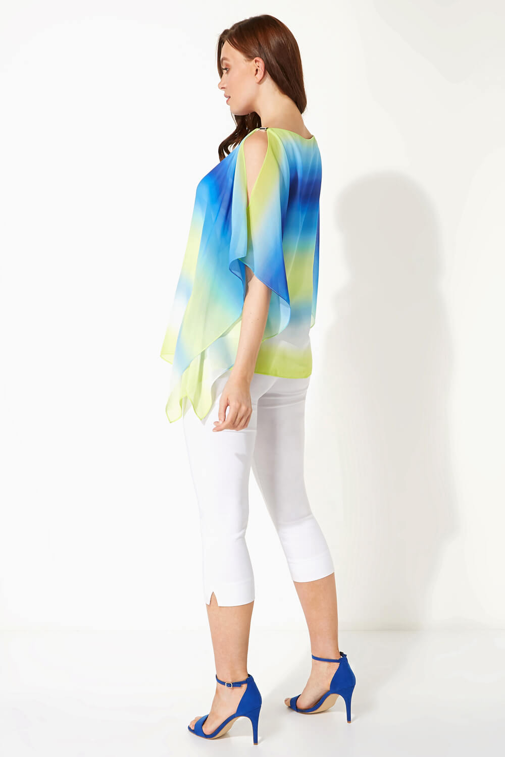 Royal Blue Ombre Cold Shoulder Overlay Top, Image 4 of 3
