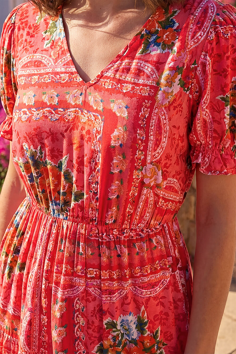 Red Petite Abstract Print Midi Dress, Image 5 of 4