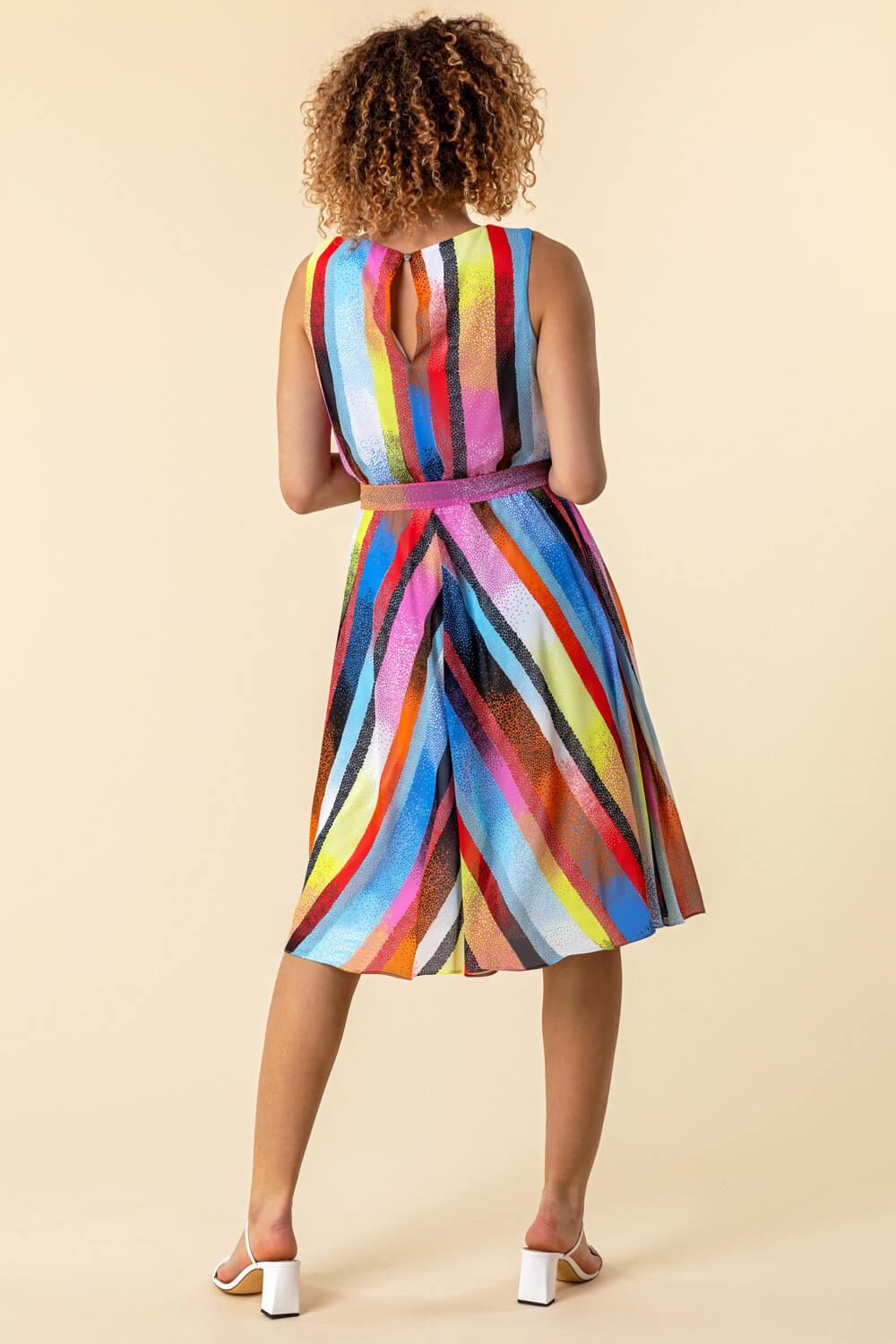 Rainbow Stripe Print Midi Dress in Multi - Roman Originals UK