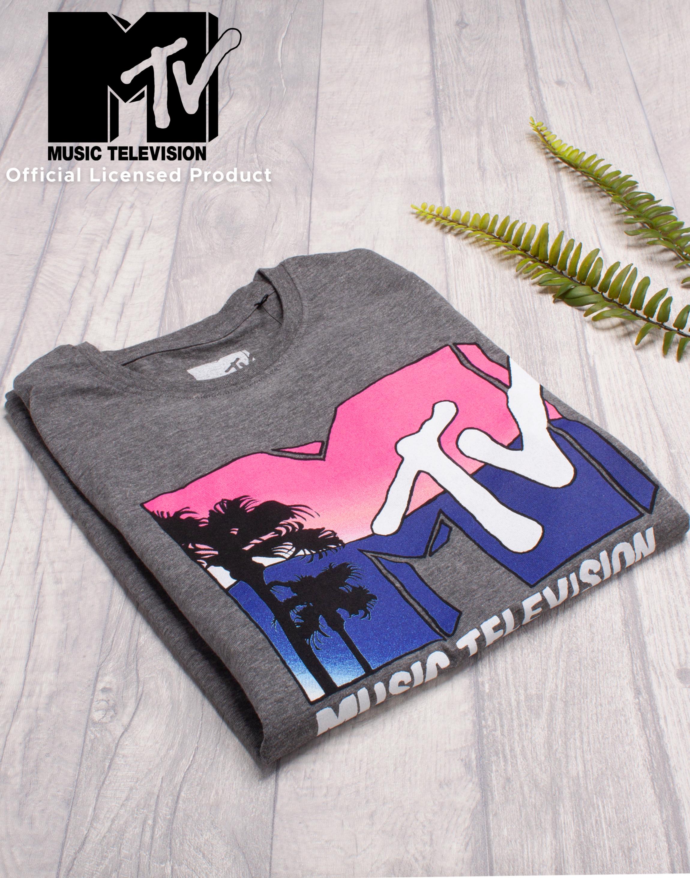 Grey MTV Logo Palm Tree Womens T-shirt, Image 3 of 4