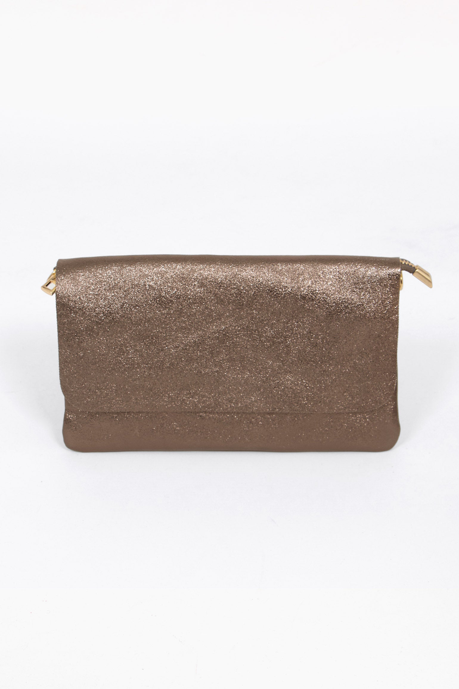 Champagne Metallic Italian Leather Clutch Bag, Image 1 of 3