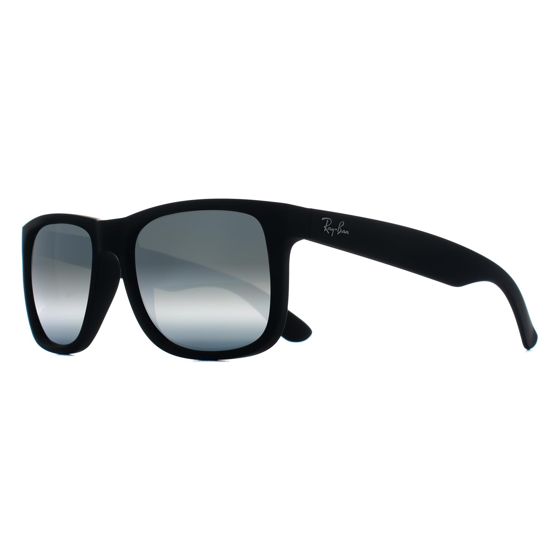 Black Ray-Ban Black Rectangle Rubber Black Silver Mirror Polarized RB4165 Justin, Image 2 of 3