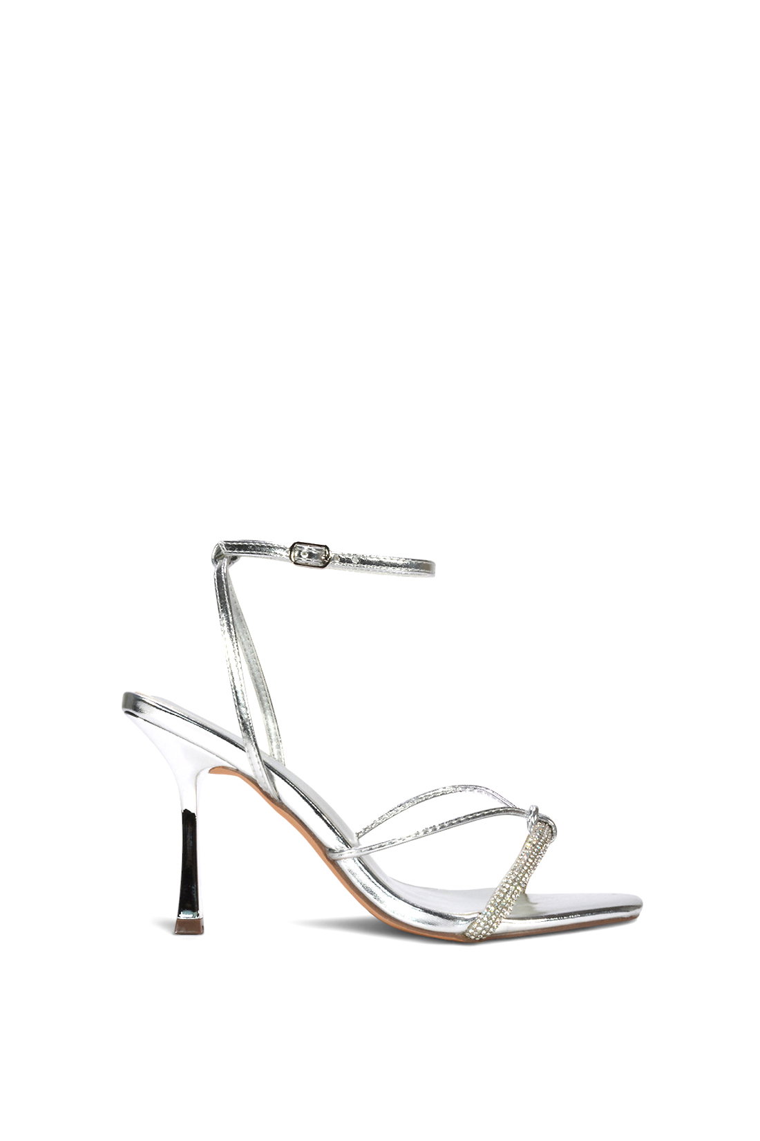 Black Strappy Stiletto Heel Sandals With Diamantes
