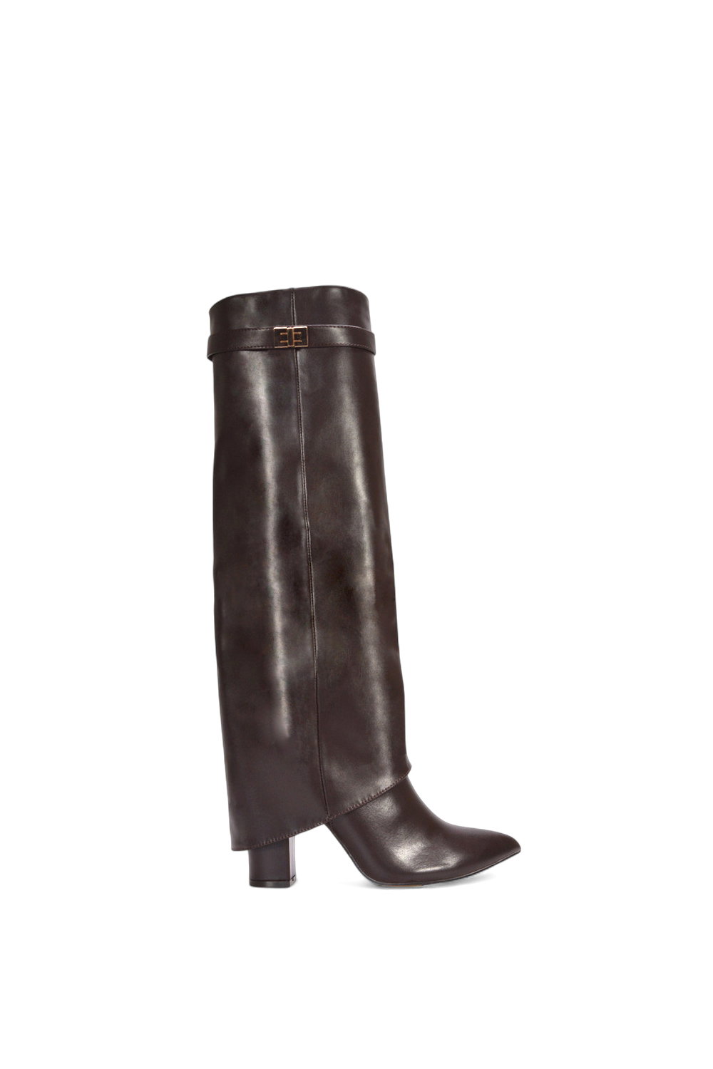 Brown 'Rayna' Block Heel Knee High Foldover Boots With Pointed Toe