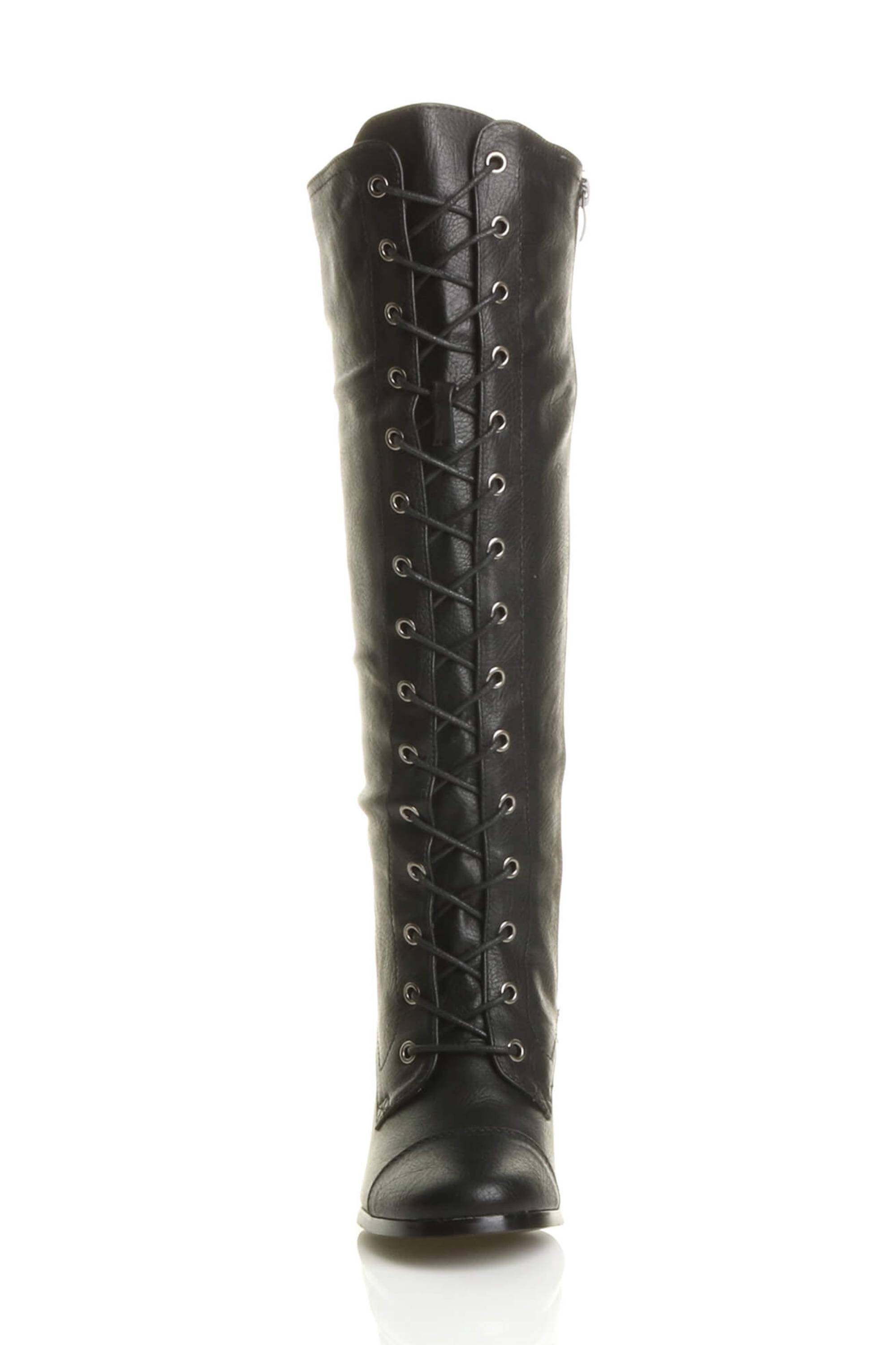 Black High Heel Lace Up Victorian Style Knee High Boots, Image 6 of 6