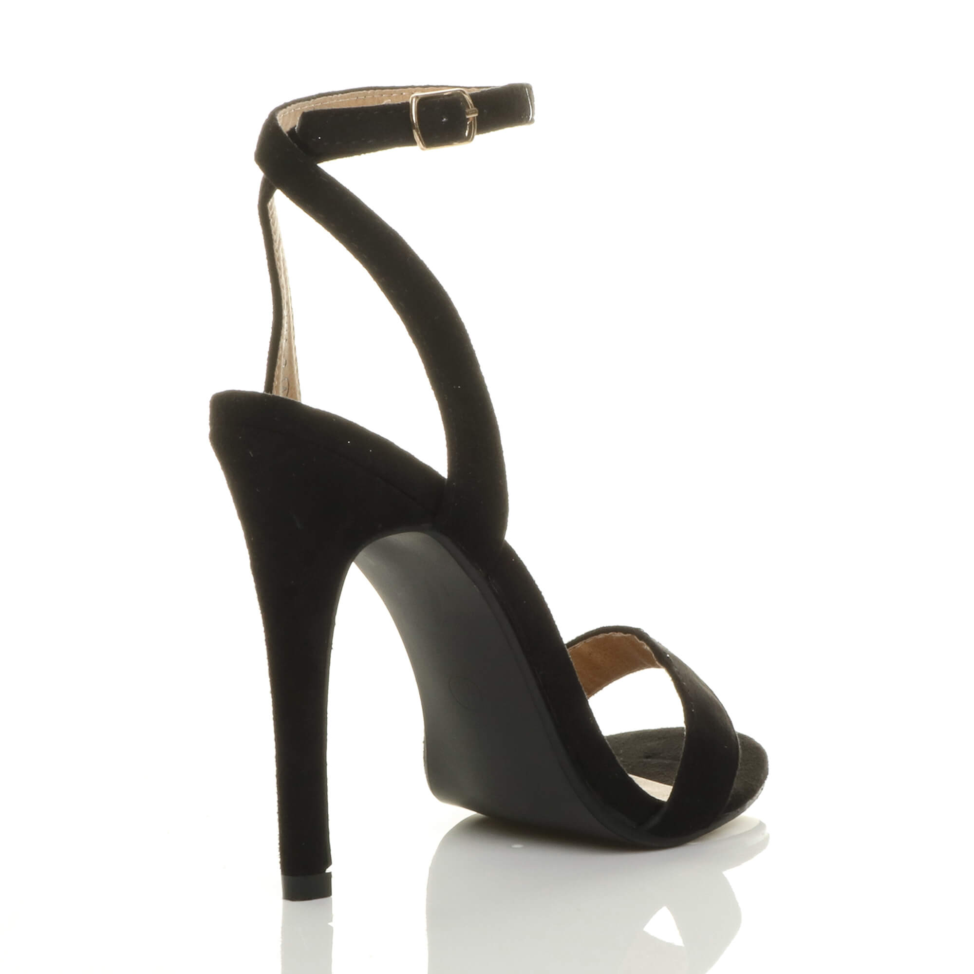Black AJVANI Black High Heel Ankle Strap Barely There Sandals, Image 4 of 6
