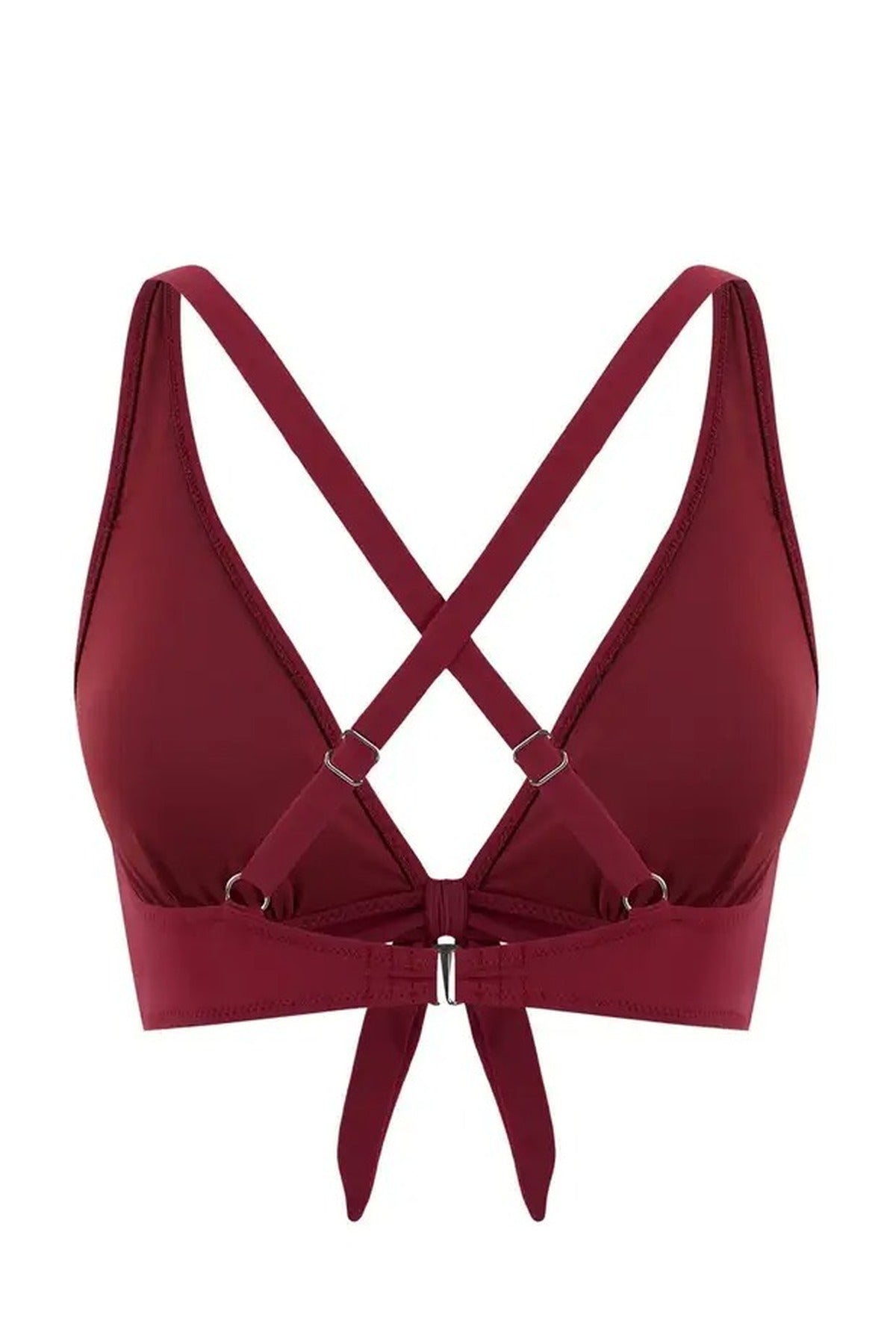 Burgundy WOVCOR Burgundy Bow Detail Triangle Bikini Top, Image 2 of 2