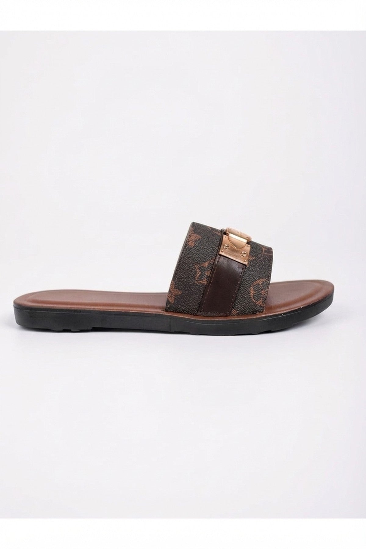 Black Amber Patterned Slider Sandals