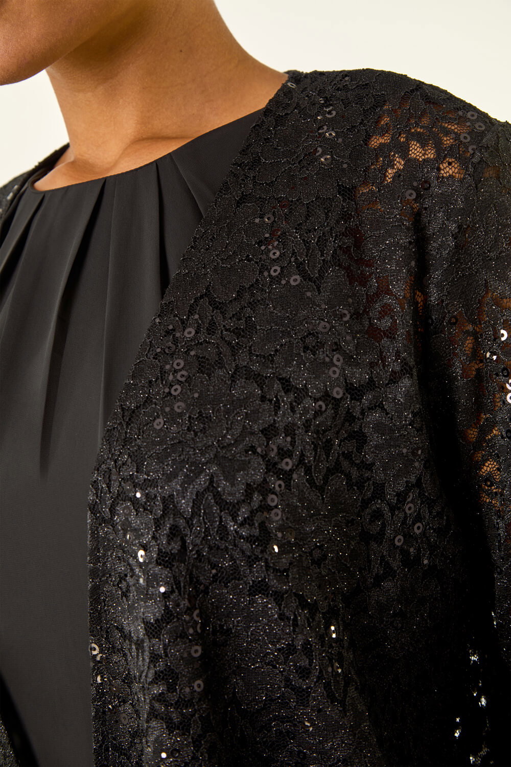 Black Glitter Sequin Lace Top, Image 6 of 5
