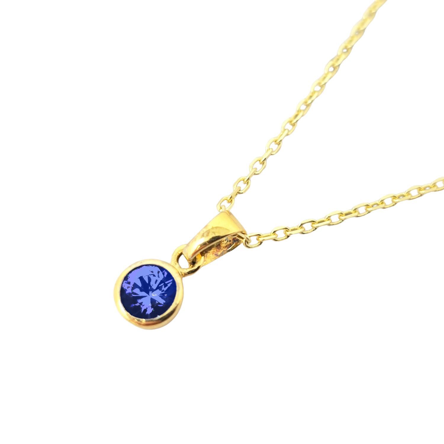 Blue Mini Round Sapphire September Birthstone Pendant Necklace