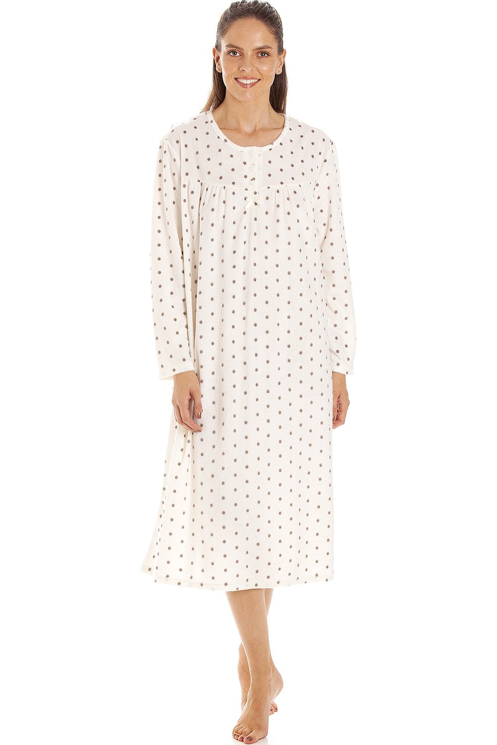 Beige Camille Lingerie Beige Polka Dot Nightdress, Image 1 of 5
