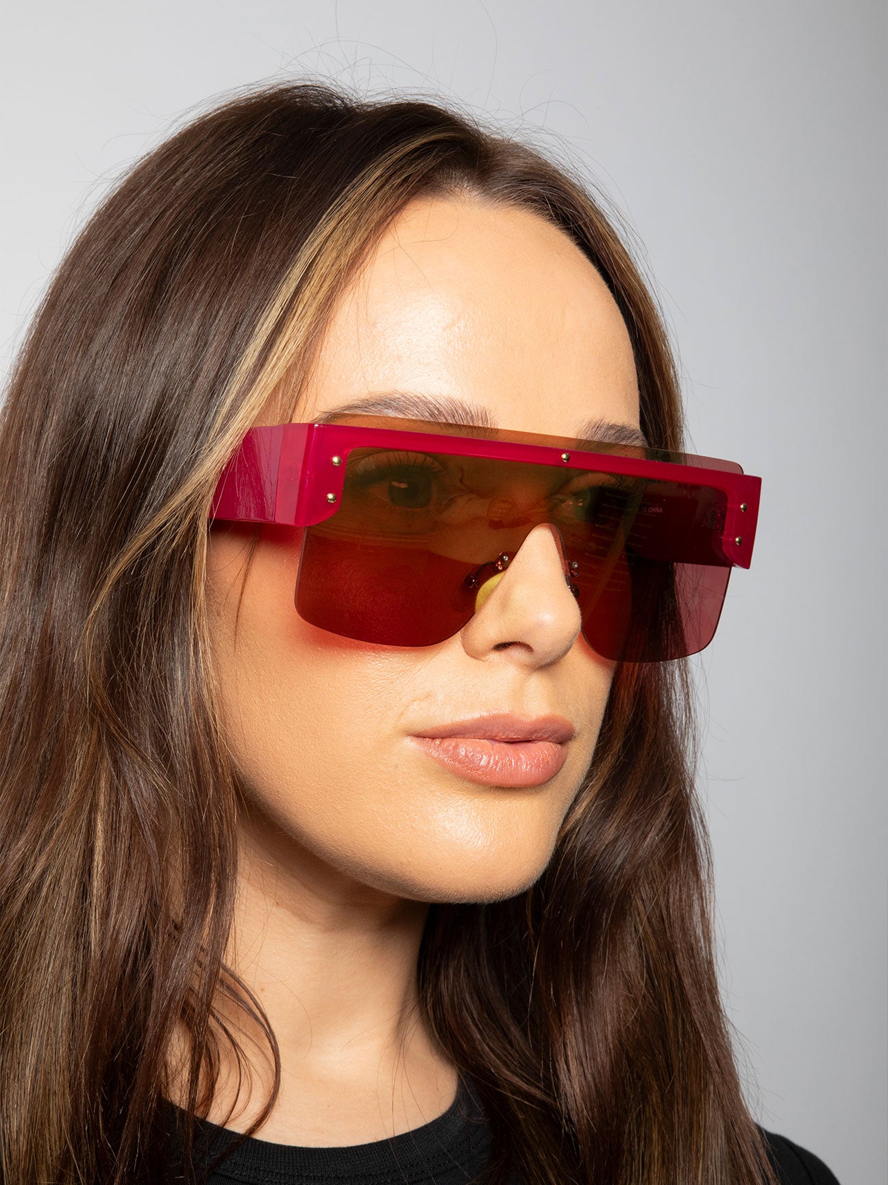 Red Oversized Flat Top Sunglasses Mirrored Lens, Image 6 of 6