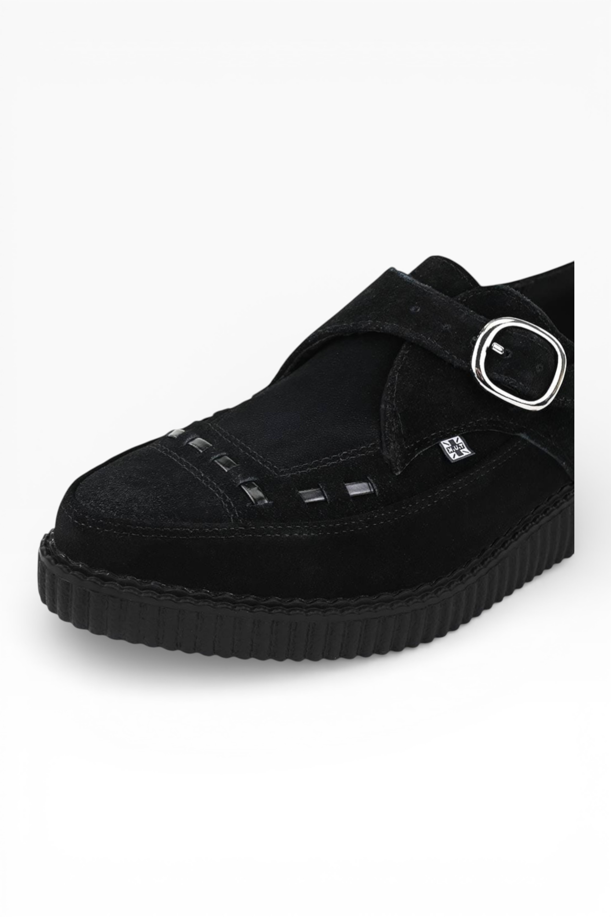 Black TUK Footwear Black Pointed Creeper Suede Monk Buckle Shoes, Image 4 of 8