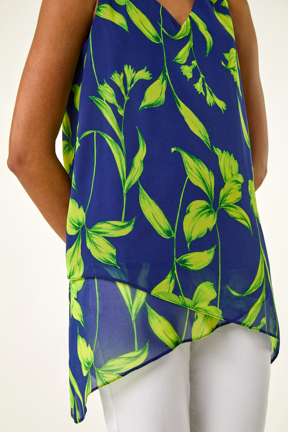 Navy Floral Print Wrap Overlay Top | Roman UK
