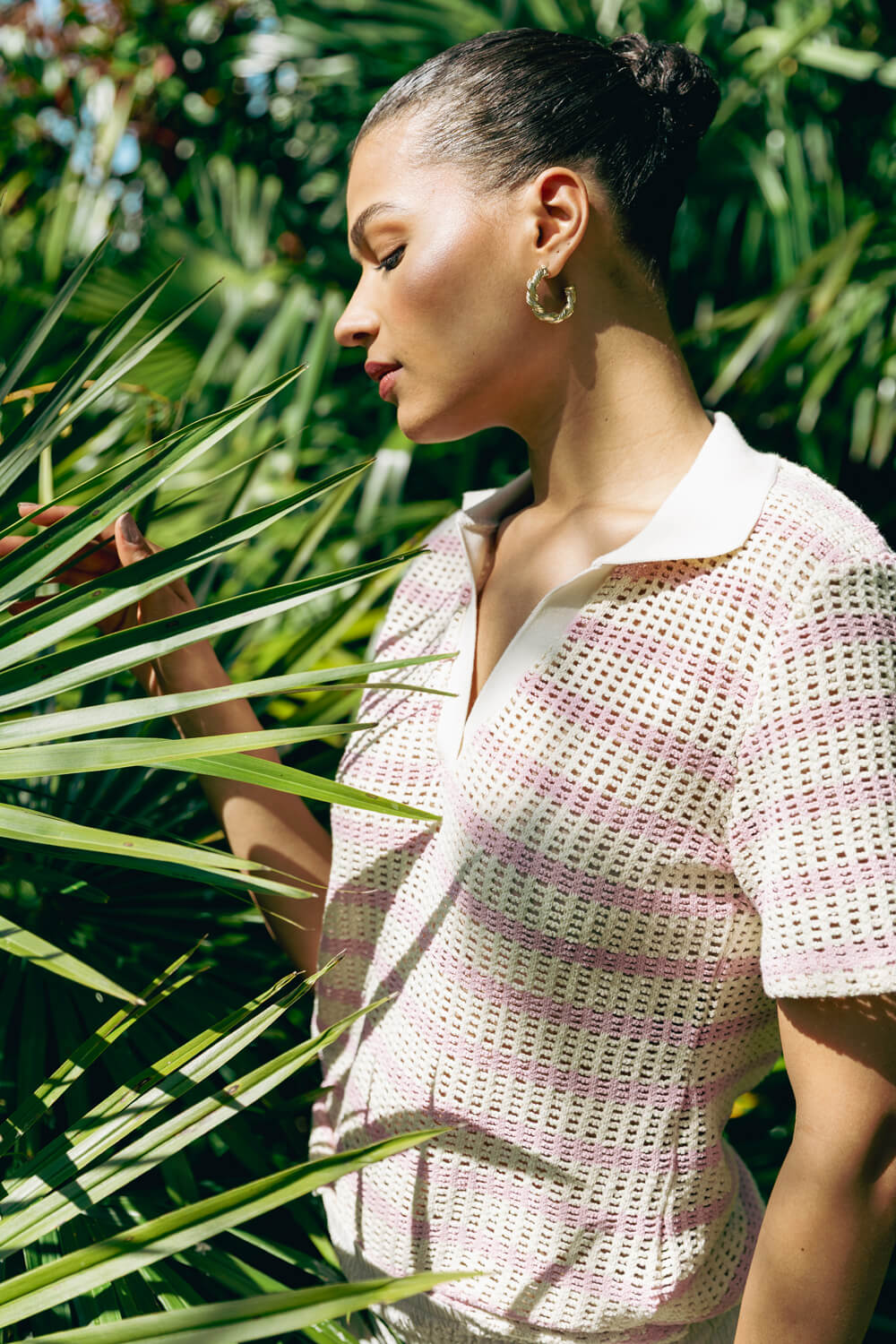 Pink Stripe Crochet Collar Knit Top, Image 8 of 7