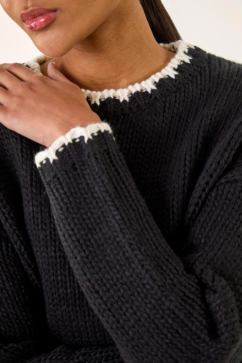 Black Stitch Detail Soft Knit Jumper, Image 7 of 6