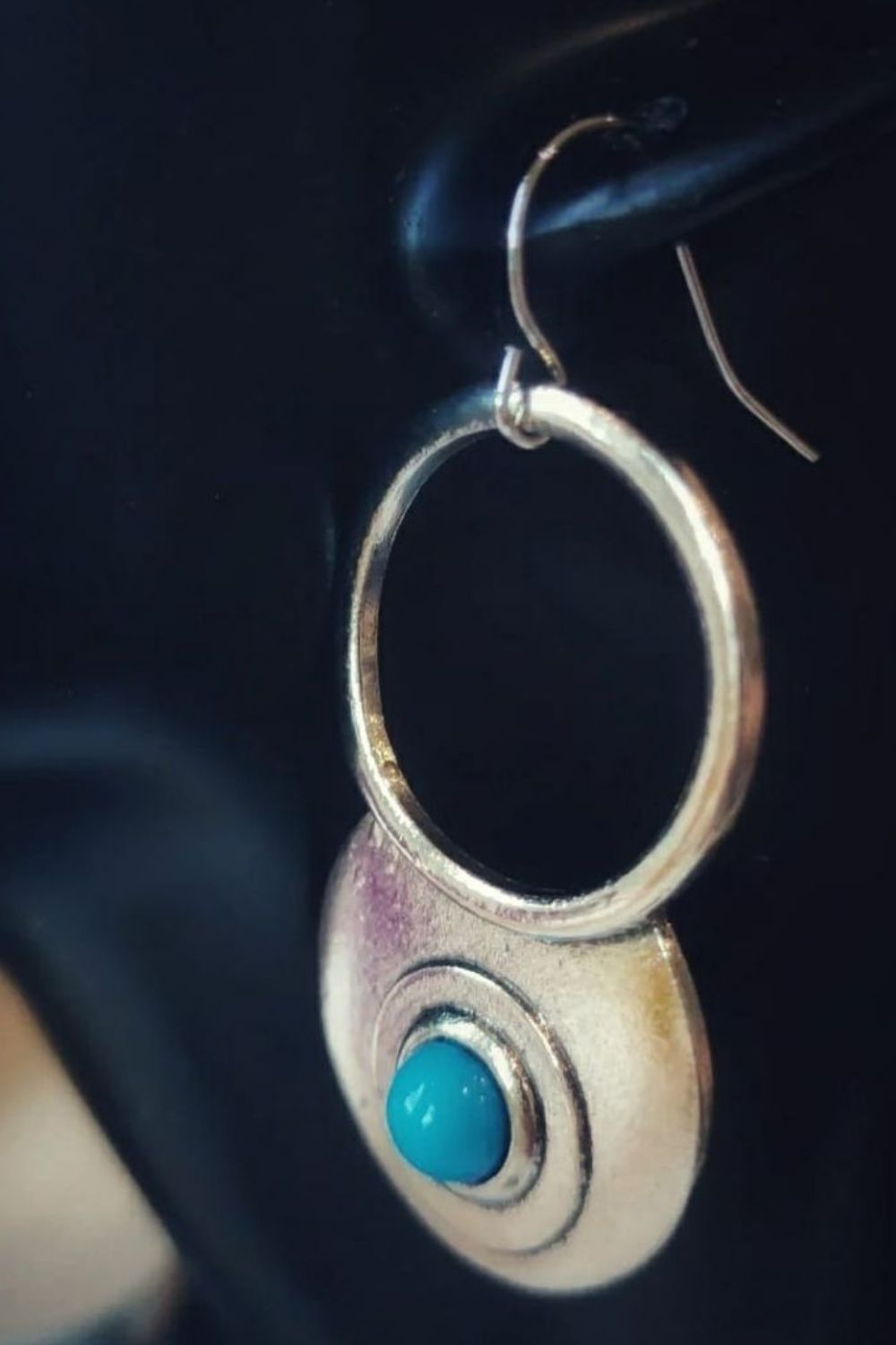 Blue The Colourful Aura Retro Hollow Circle Turquoise Drop Earring, Image 4 of 4