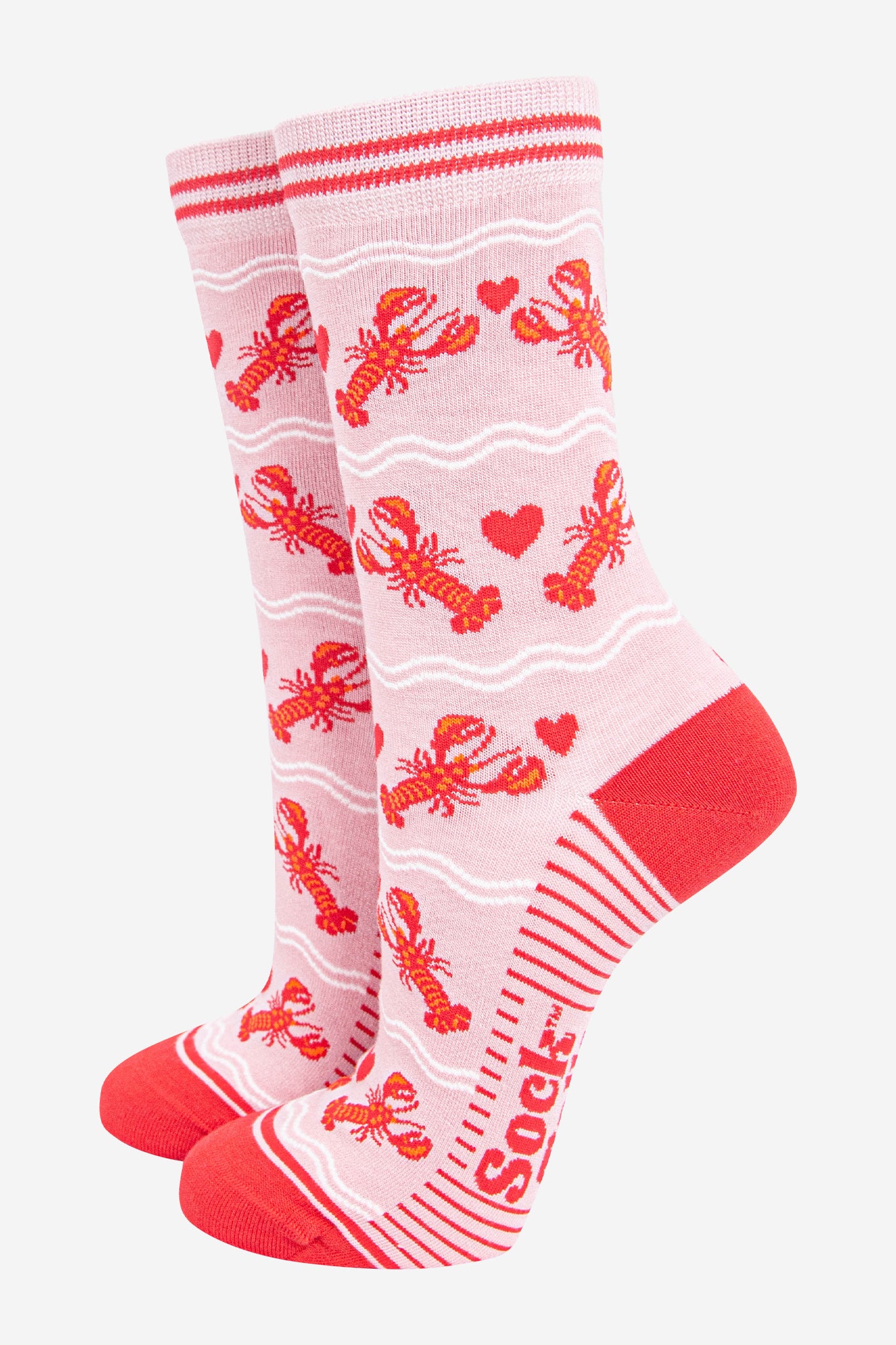 Pink Lobsters In Love Hearts Bamboo Ankle Socks, Image 1 of 4