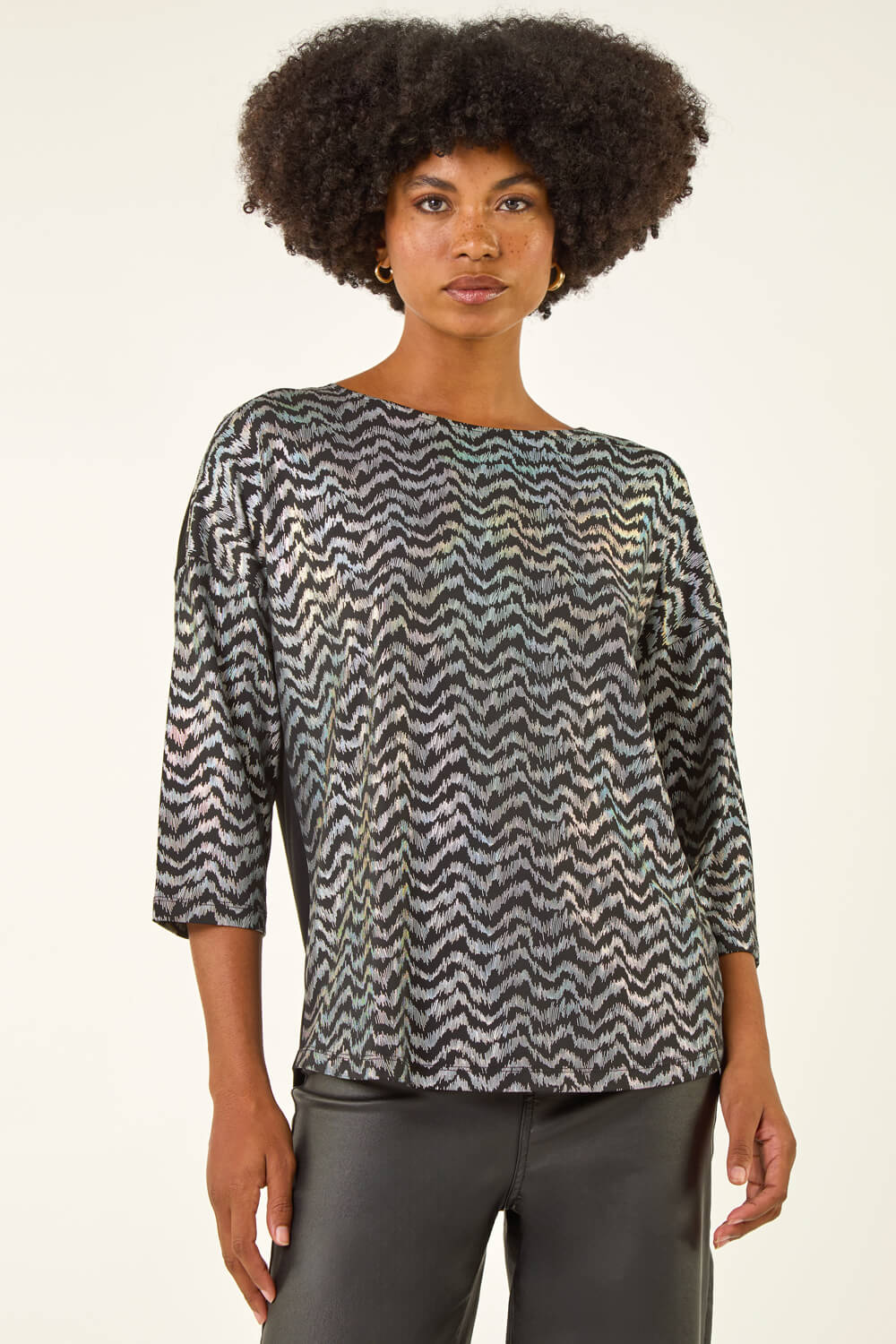 Silver Metallic Print Stretch Top, Image 5 of 5