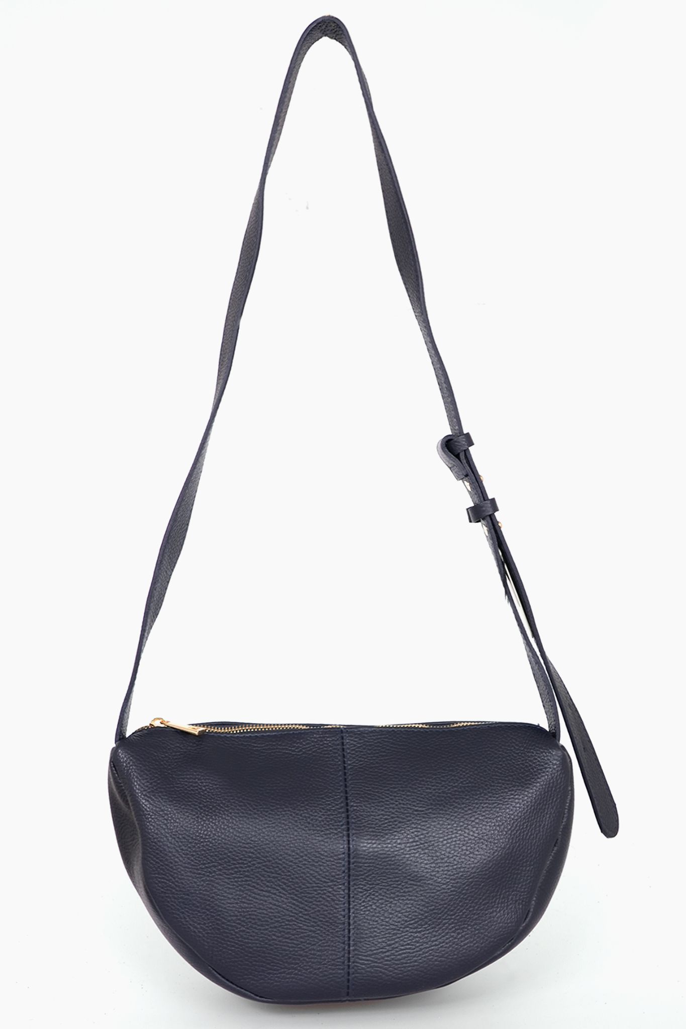 Navy Blue Italian LeatherHalf Moon Crossbody Bag, Image 1 of 3