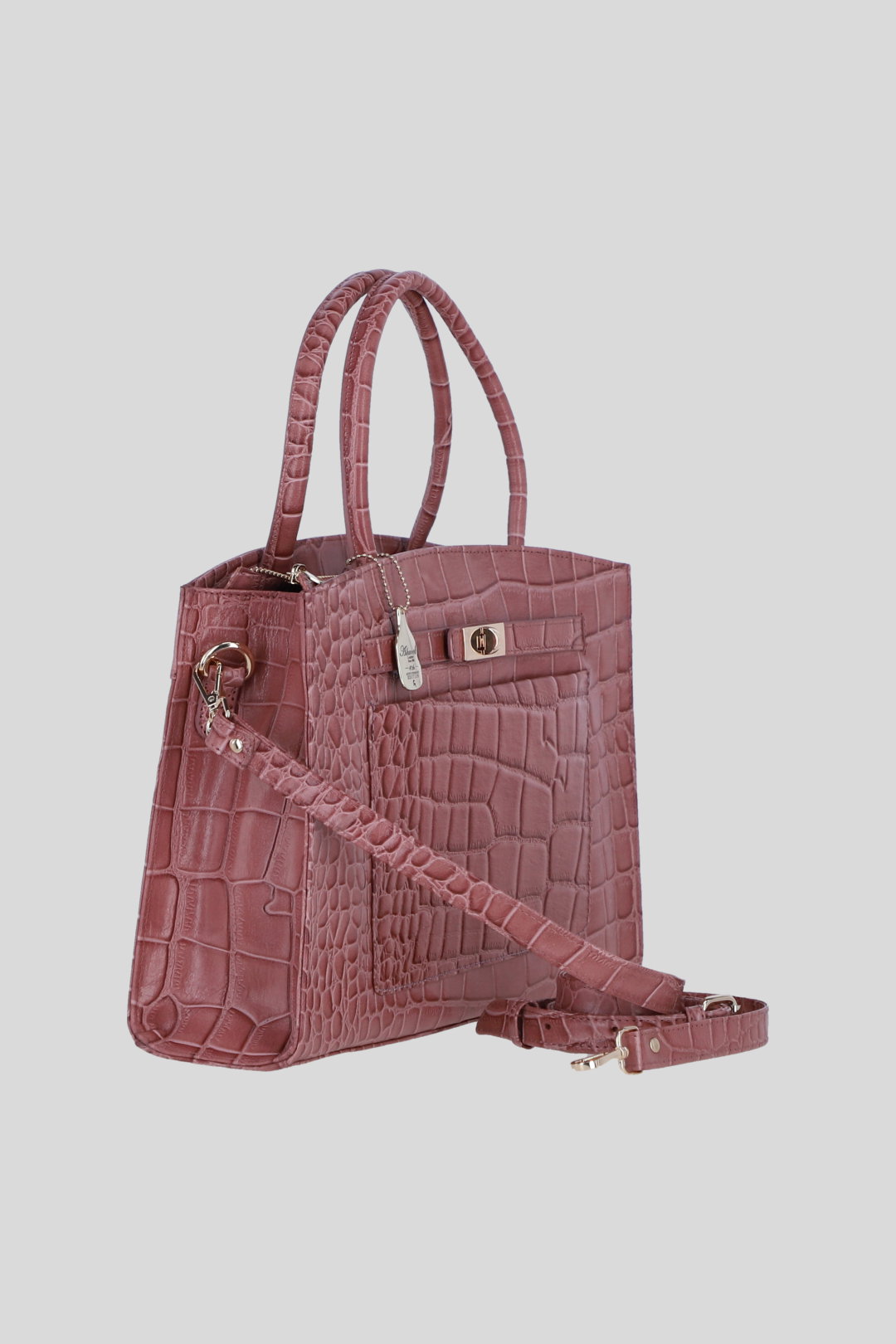 Rose Real Leather Structured Handbag with Detachable Strap, Image 4 of 4