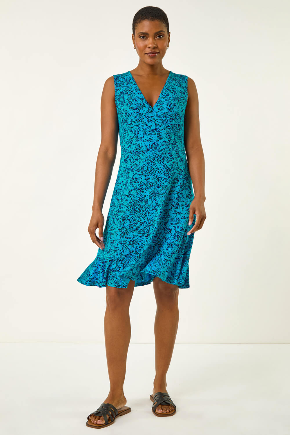 Blue Spot Print Wrap Dress, Image 1 of 5