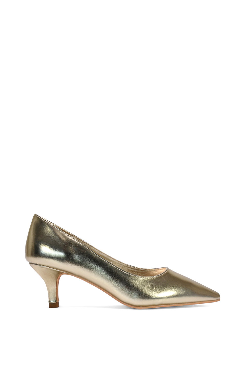 White 'Cali' Pointed Toe Low Stiletto Kitten High Heel Court Shoes