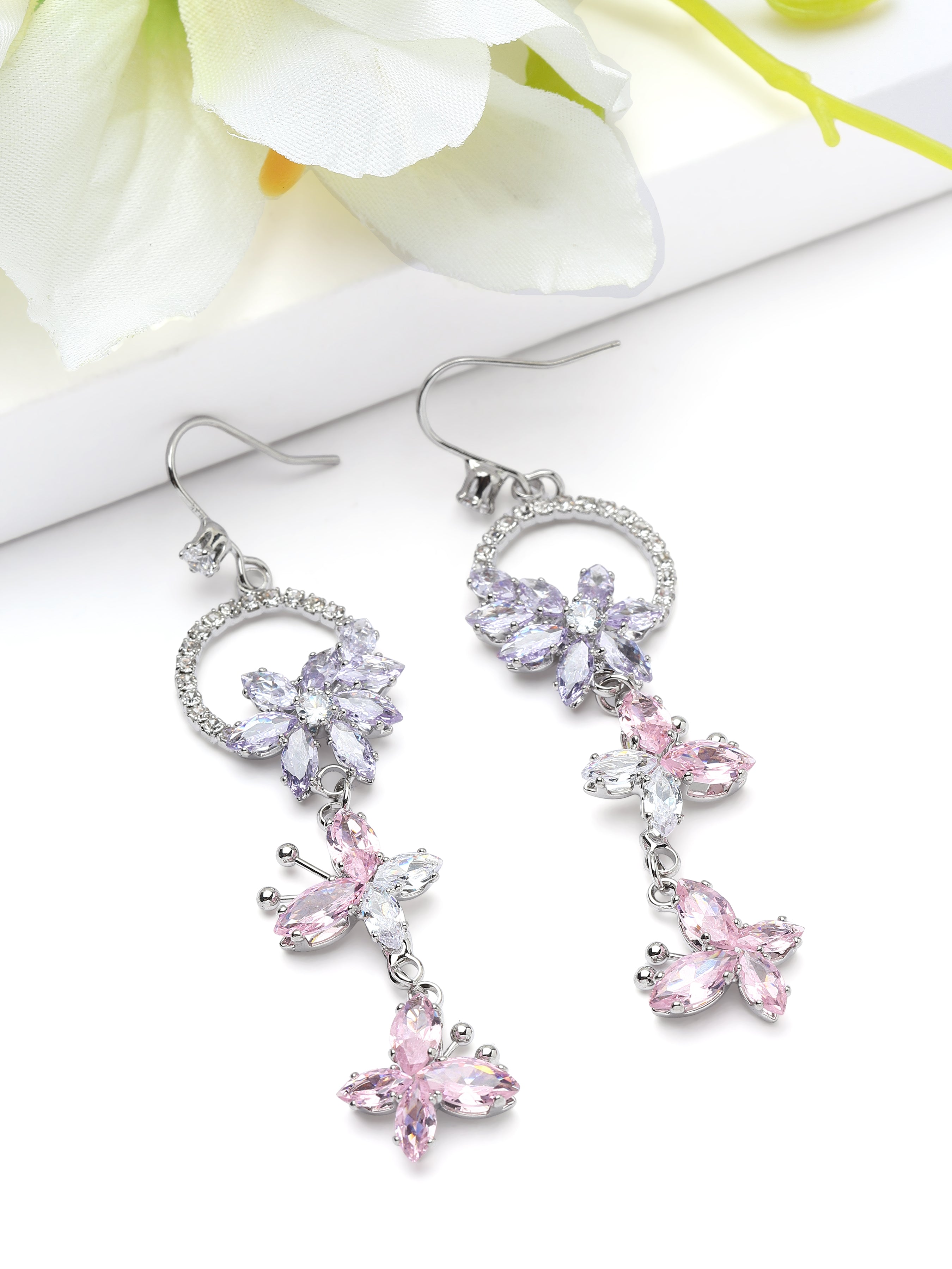 Lilac Floral Halo Chandelier Earrings, Image 3 of 3