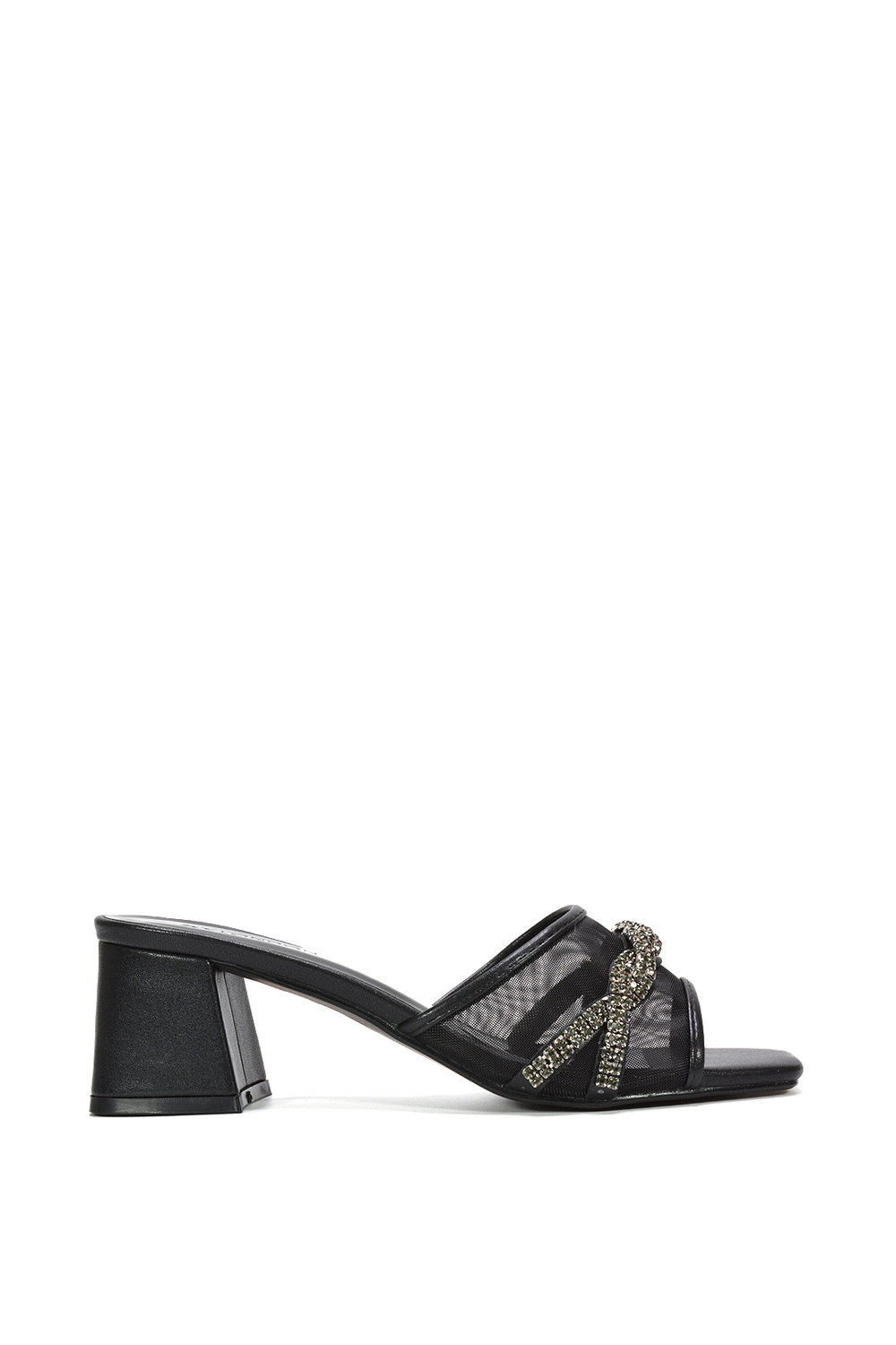Black 'Senara' Backless Block Heel Sandals With Crystals And Mesh