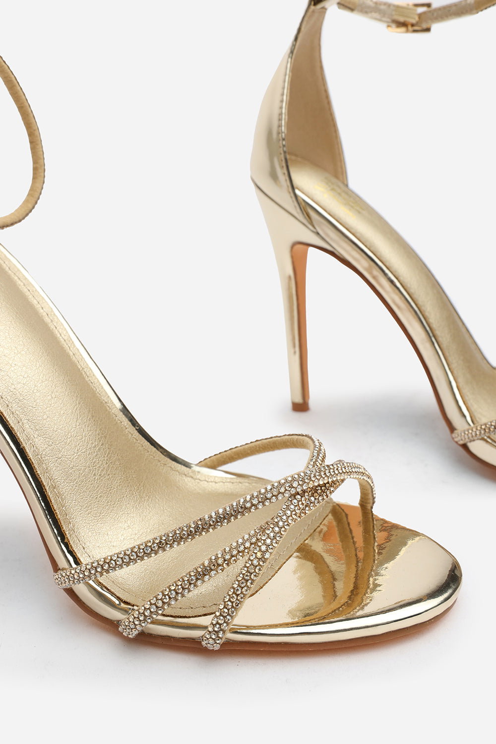 Gold 'Summer' Stiletto High Heels Rhinestone Strap, Image 4 of 5