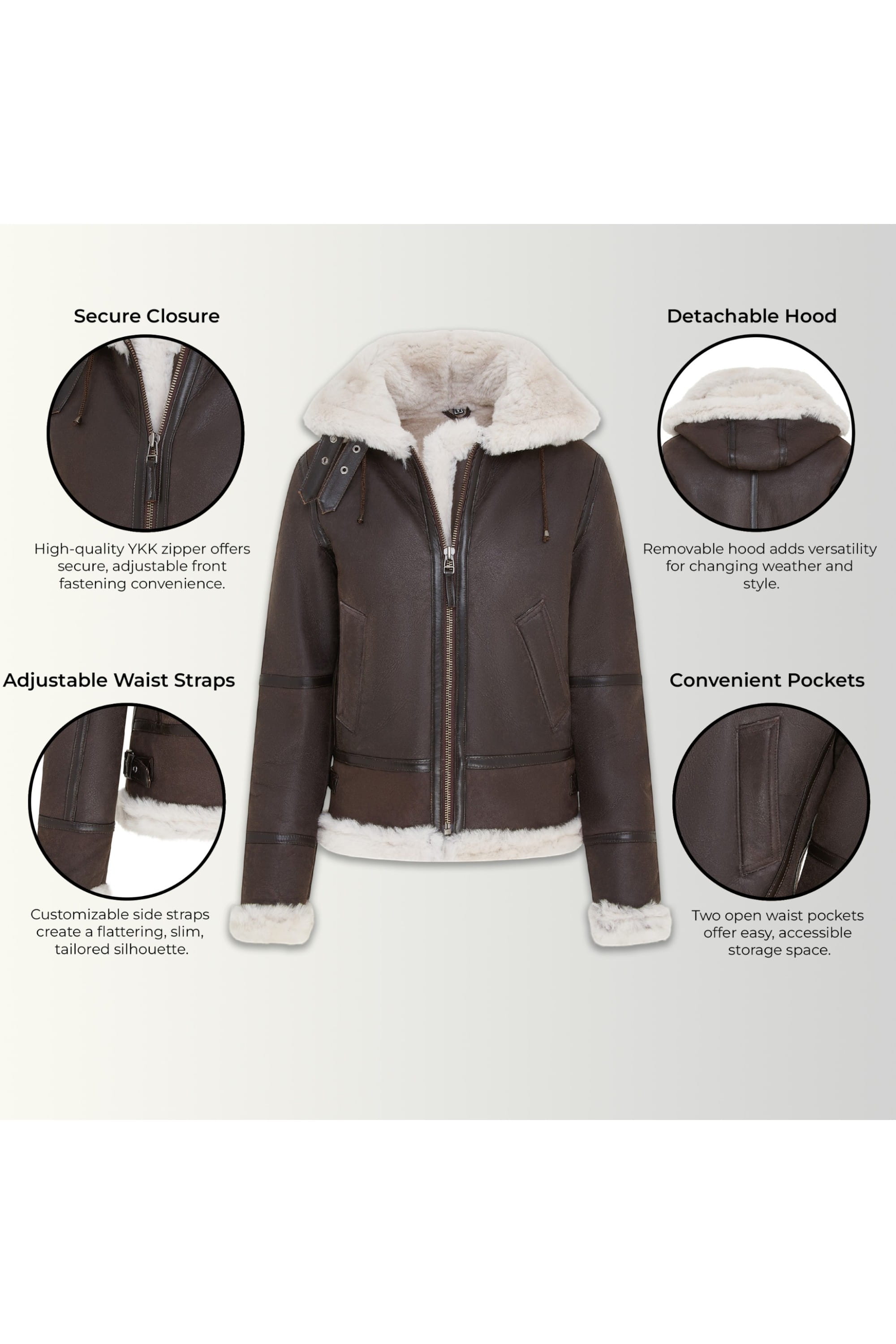 Dark Brown Sheep Leather Hood Flying Bomber Jacket, Image 3 of 8