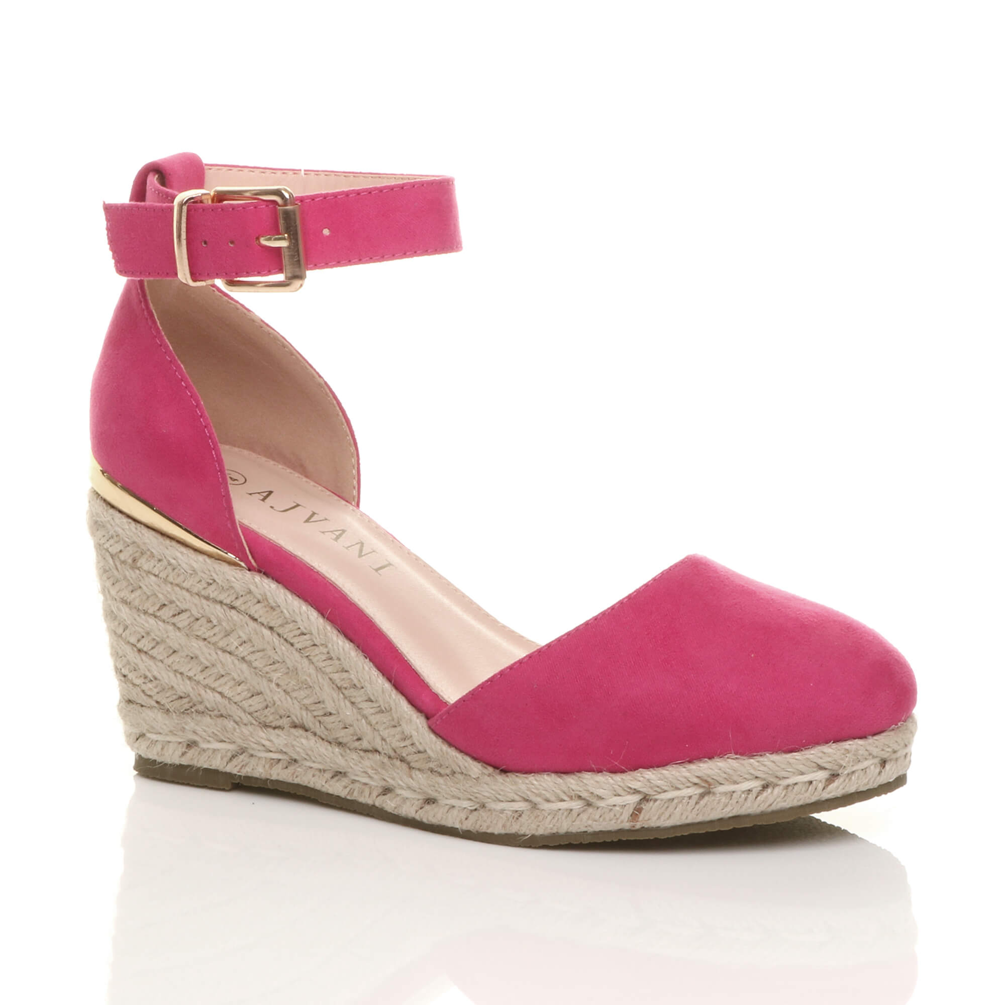 Pink Mid Wedge Heel Ankle Strap Espadrille Sandals