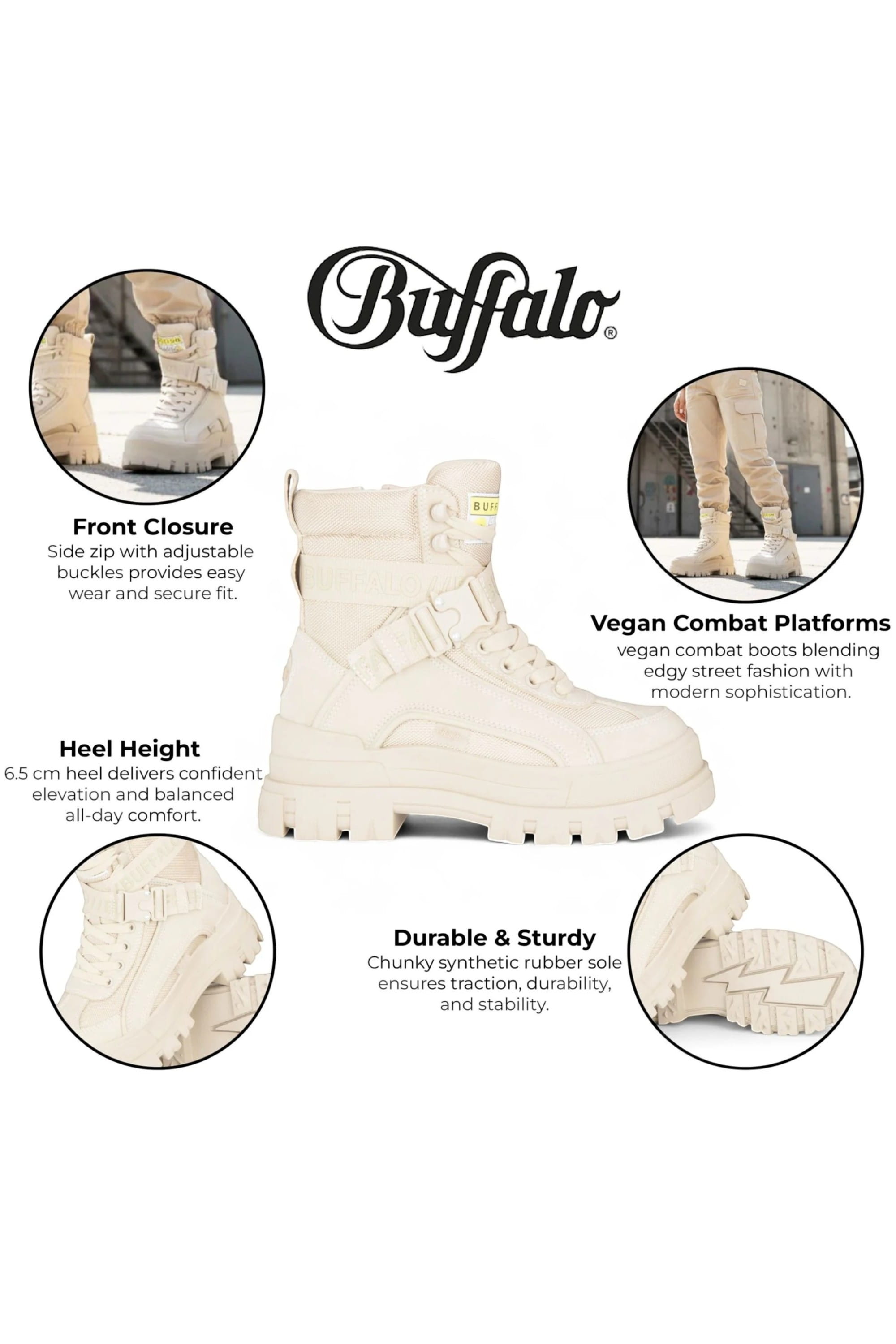 White Womens Combat High Ankle Boots-ASPHA-COM, Image 3 of 7