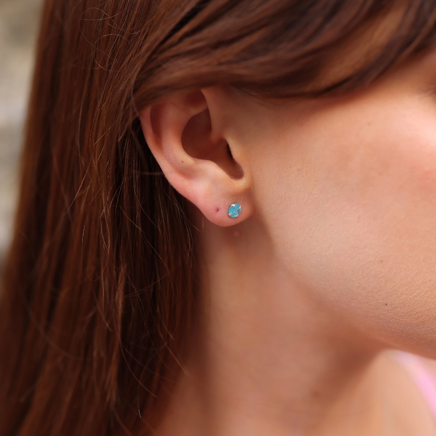 Silver Sterling Silver Glittering Blue Stud Earring, Image 4 of 4