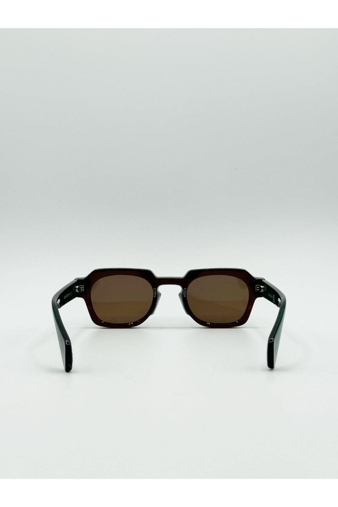 Brown Angular Wayfarer Style Sunglasses in Brown with Green Arms, Image 4 of 4