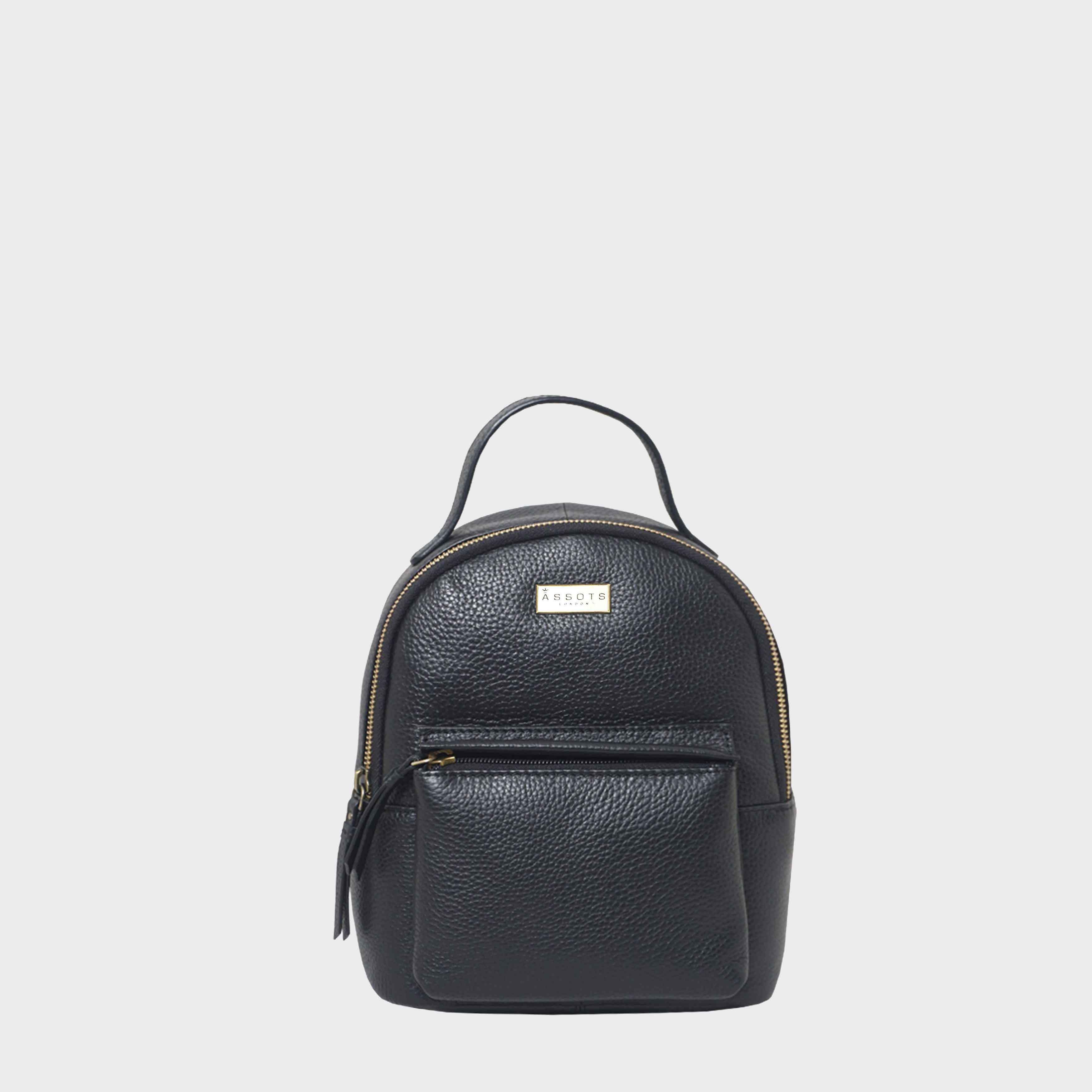 Black 'BETTY' Zip Top Mini Pebble Grain Leather Backpack, Image 1 of 3