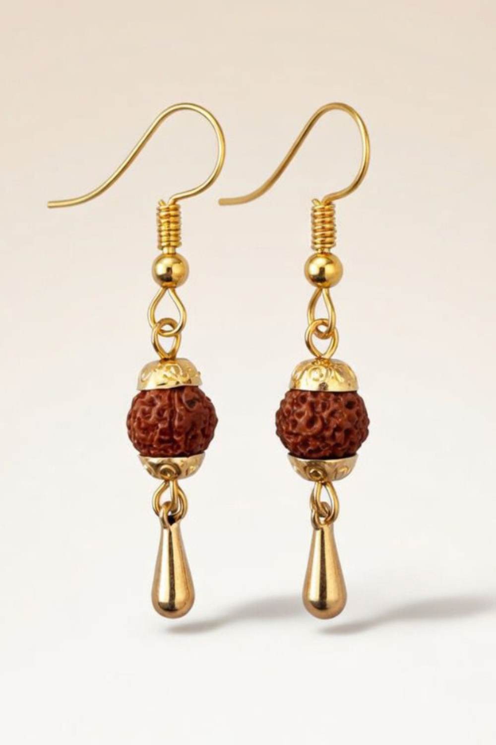White Gold-Plated Rudraksha Dangle Hook Earrings, Image 2 of 2